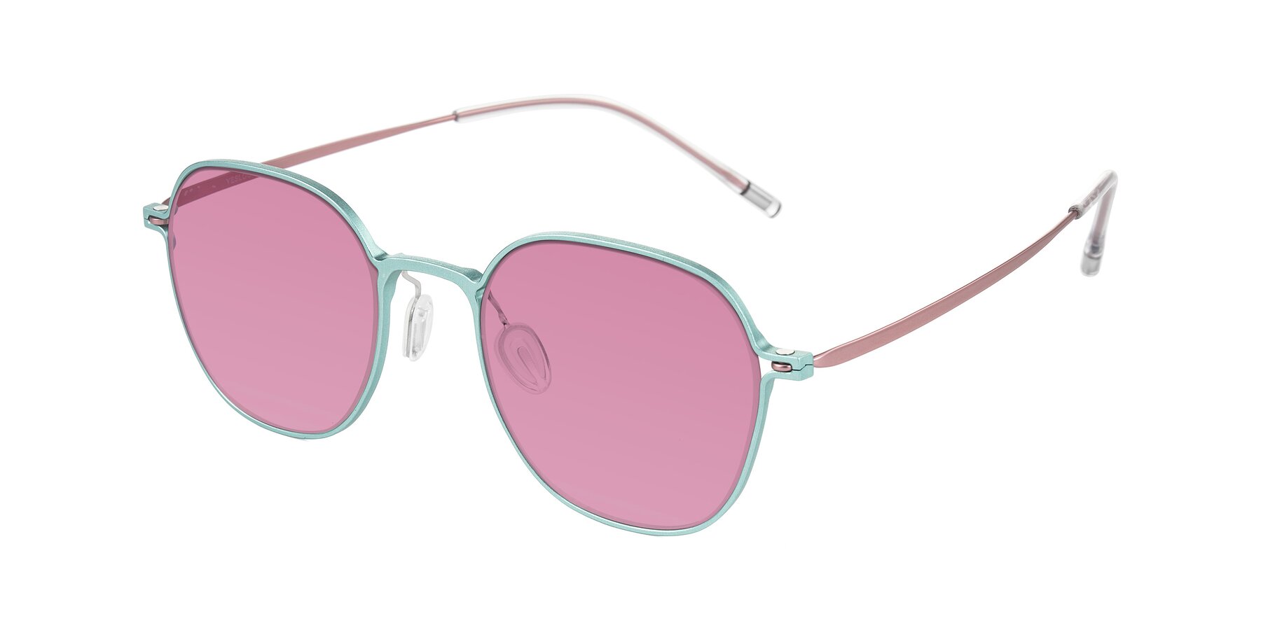 Angle of Lytle in Matte Teal/Pink with Medium Wine Tinted Lenses