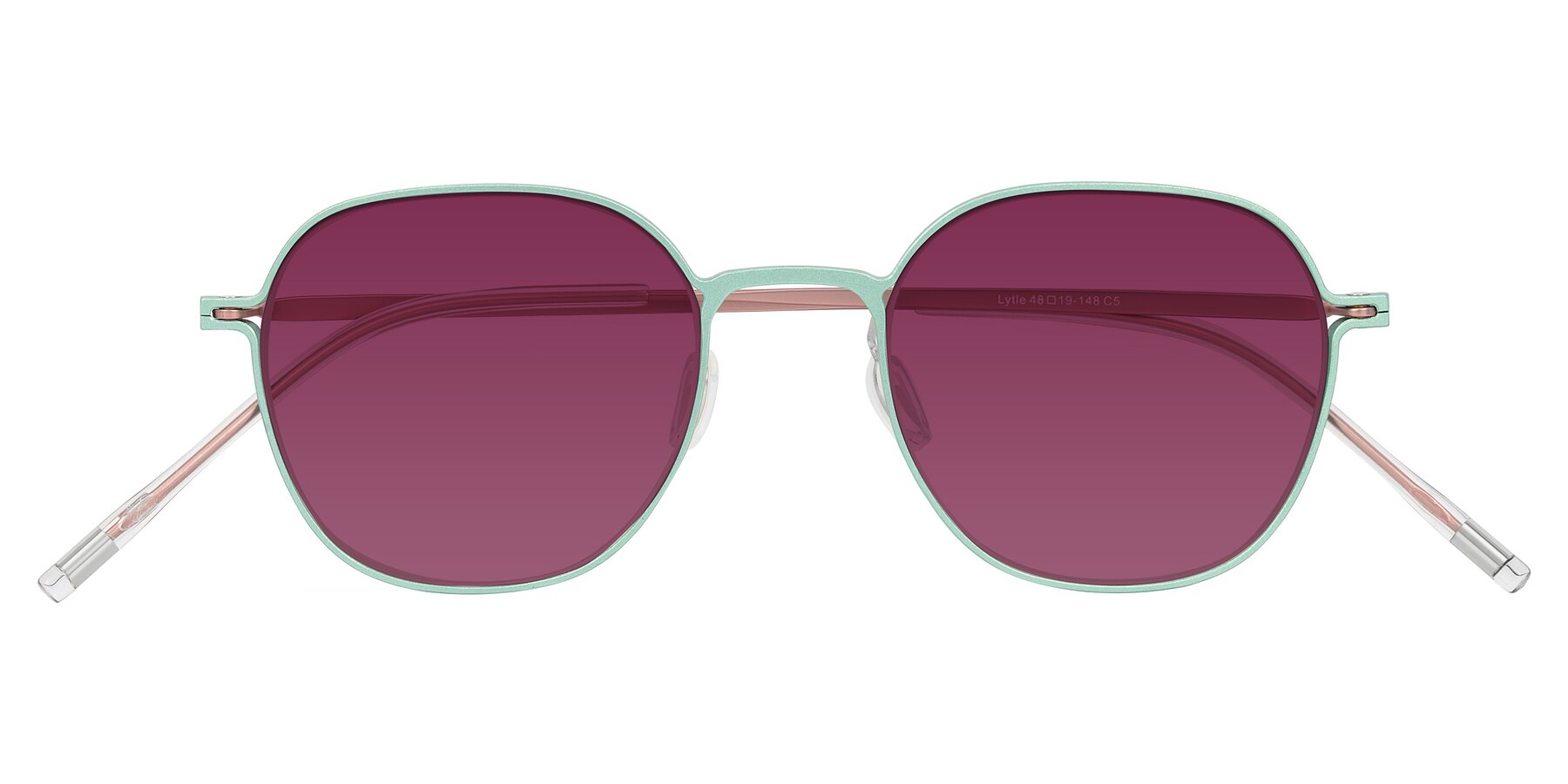 Folded Front of Lytle in Matte Teal/Pink with Wine Tinted Lenses