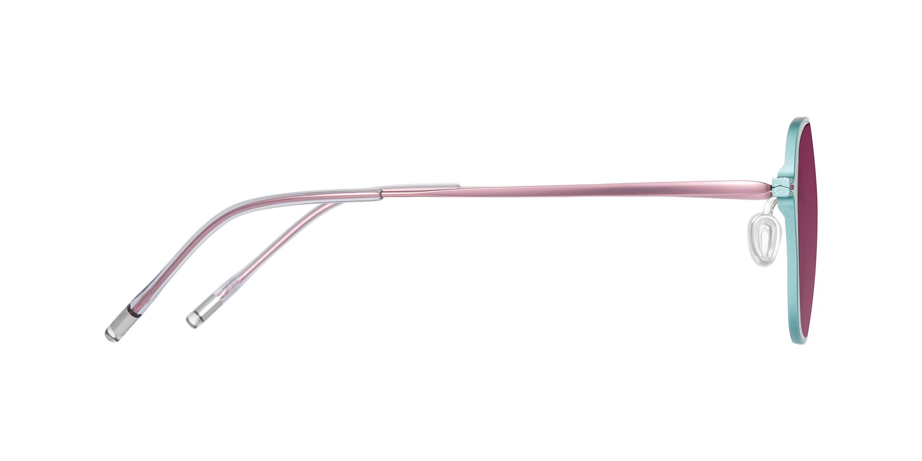 Side of Lytle in Matte Teal/Pink with Wine Tinted Lenses