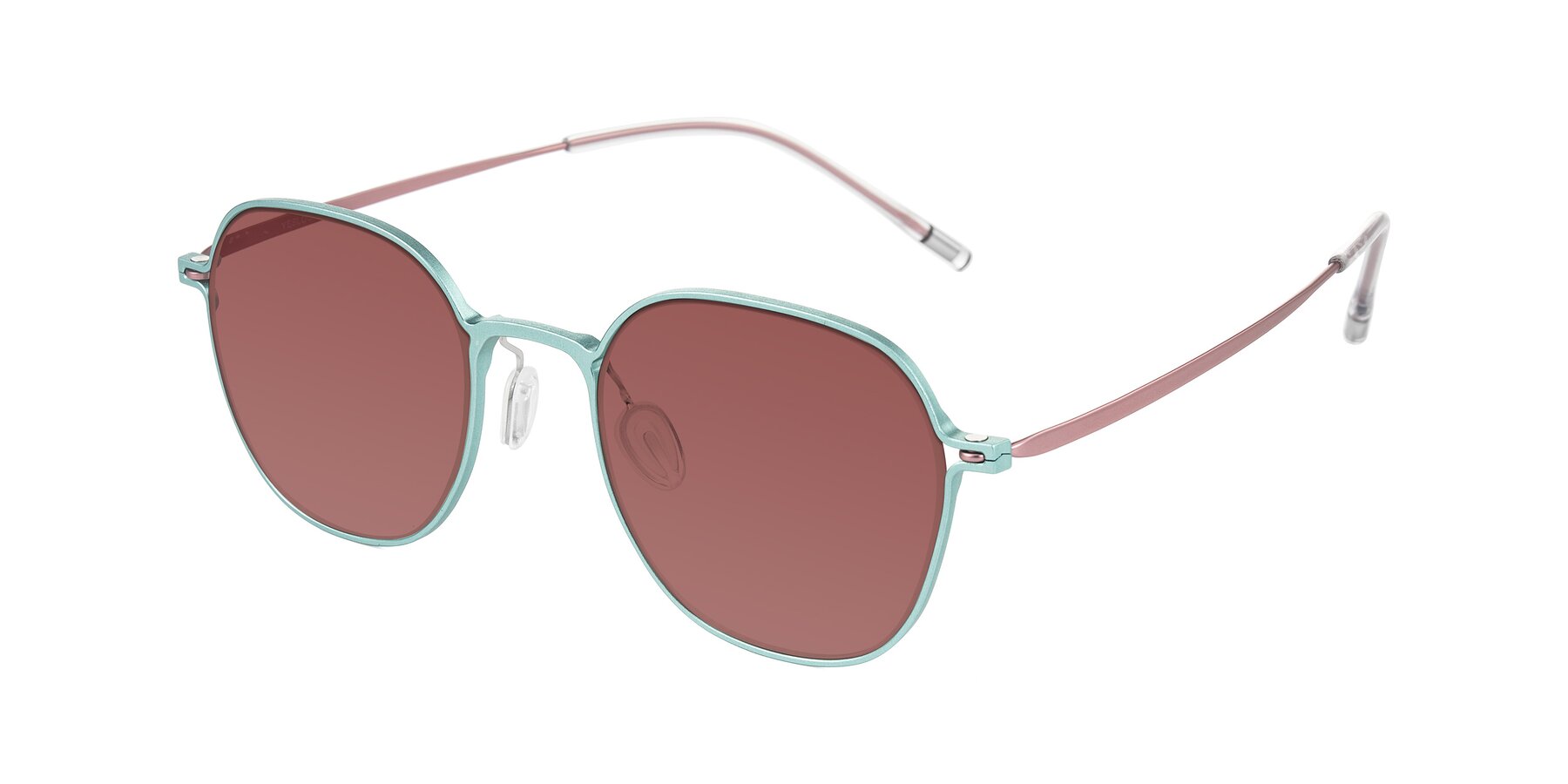 Angle of Lytle in Matte Teal/Pink with Garnet Tinted Lenses