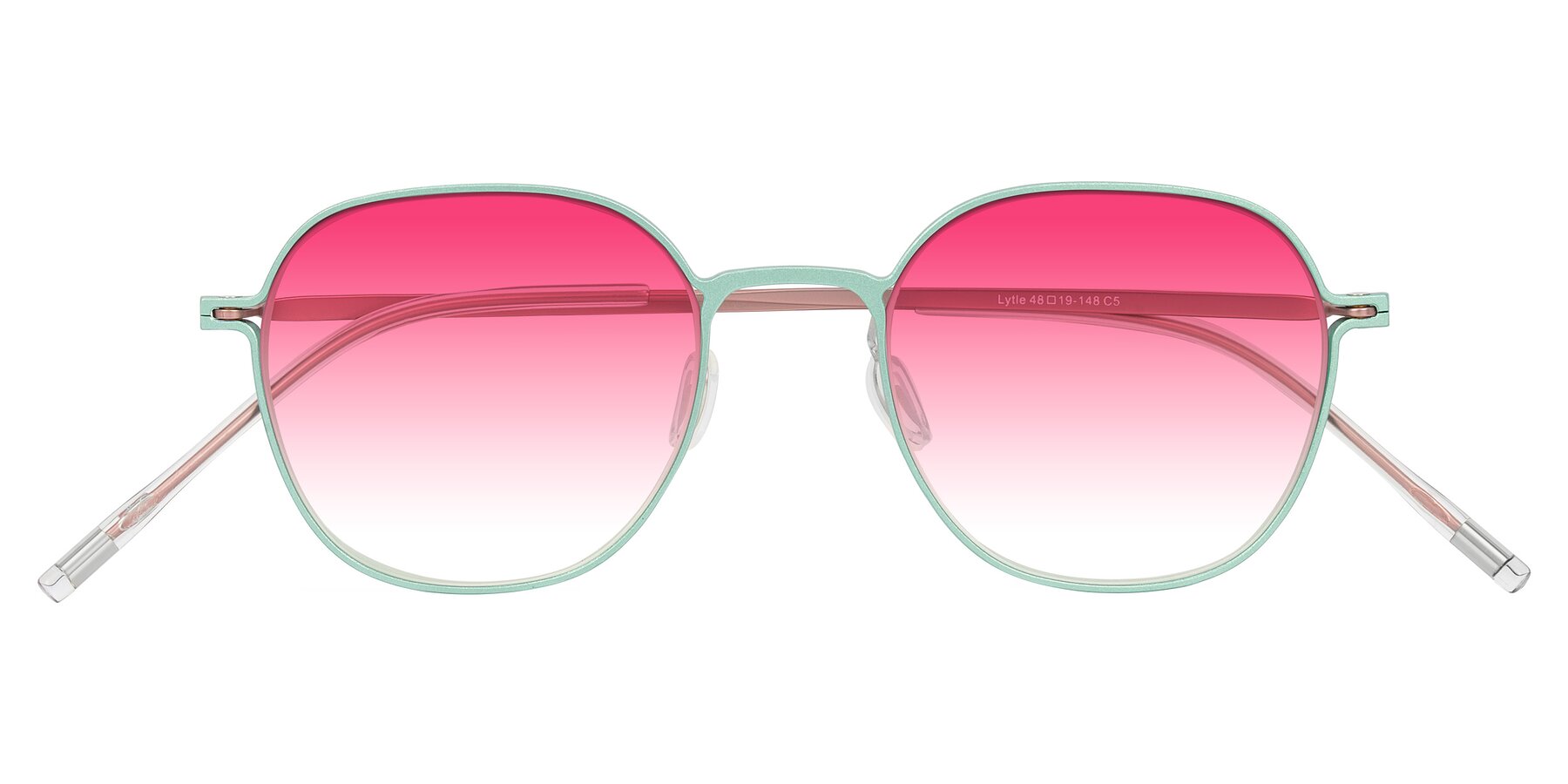 Folded Front of Lytle in Matte Teal/Pink with Pink Gradient Lenses