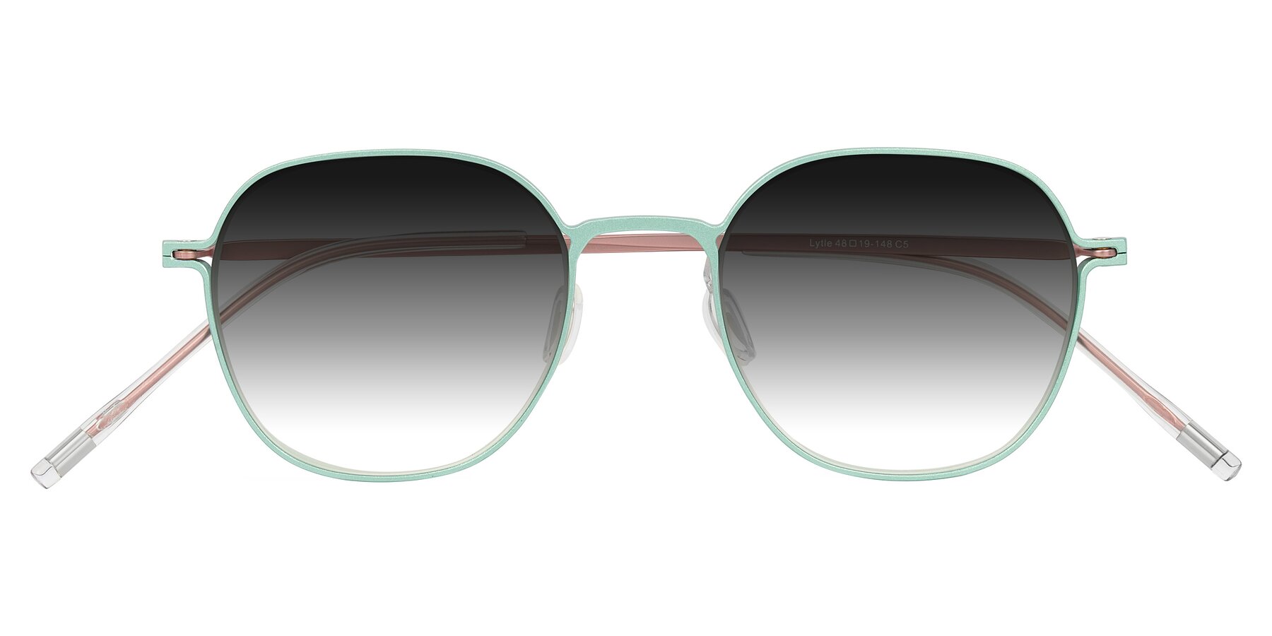 Folded Front of Lytle in Matte Teal/Pink with Gray Gradient Lenses