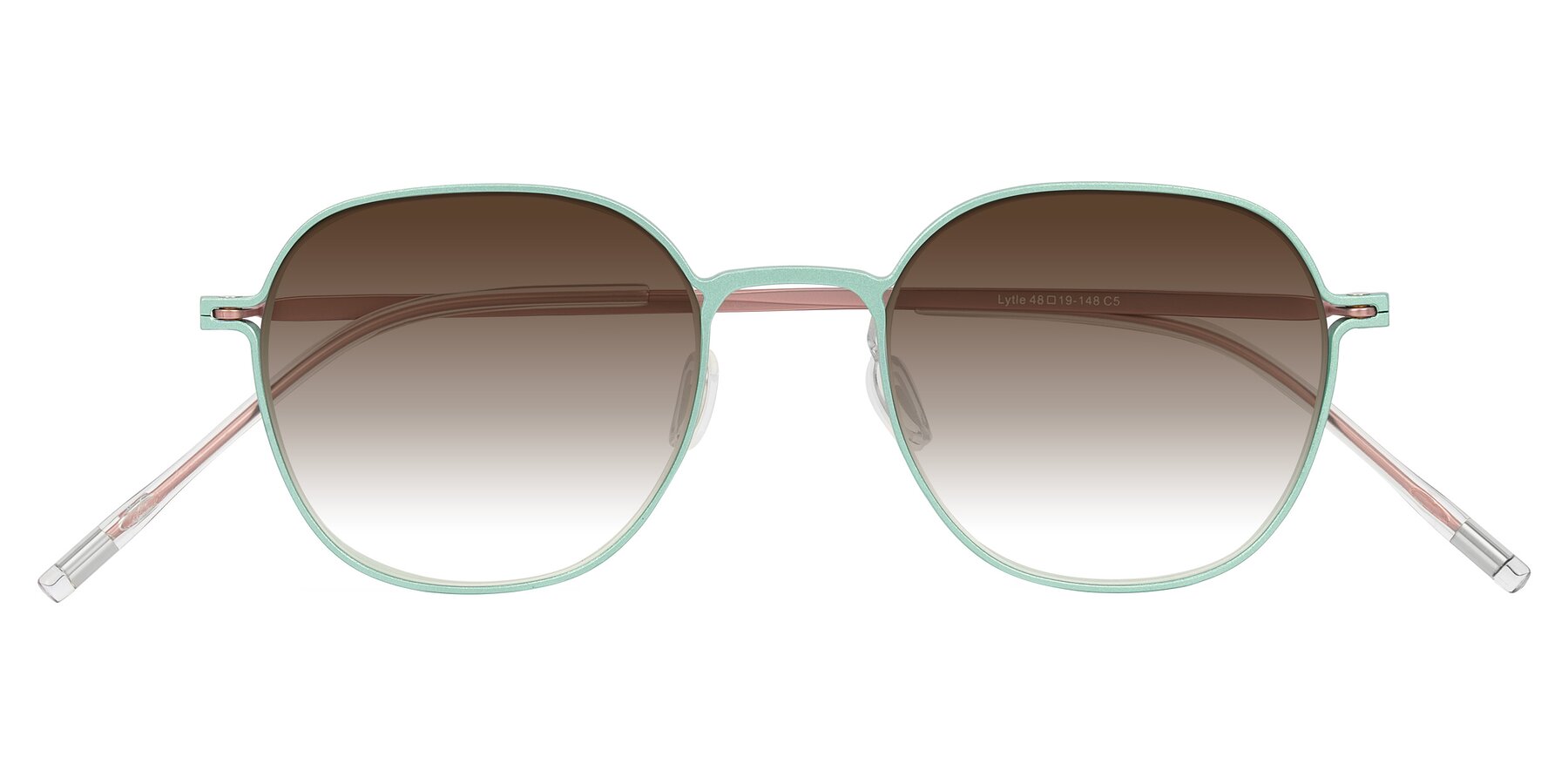 Folded Front of Lytle in Matte Teal/Pink with Brown Gradient Lenses