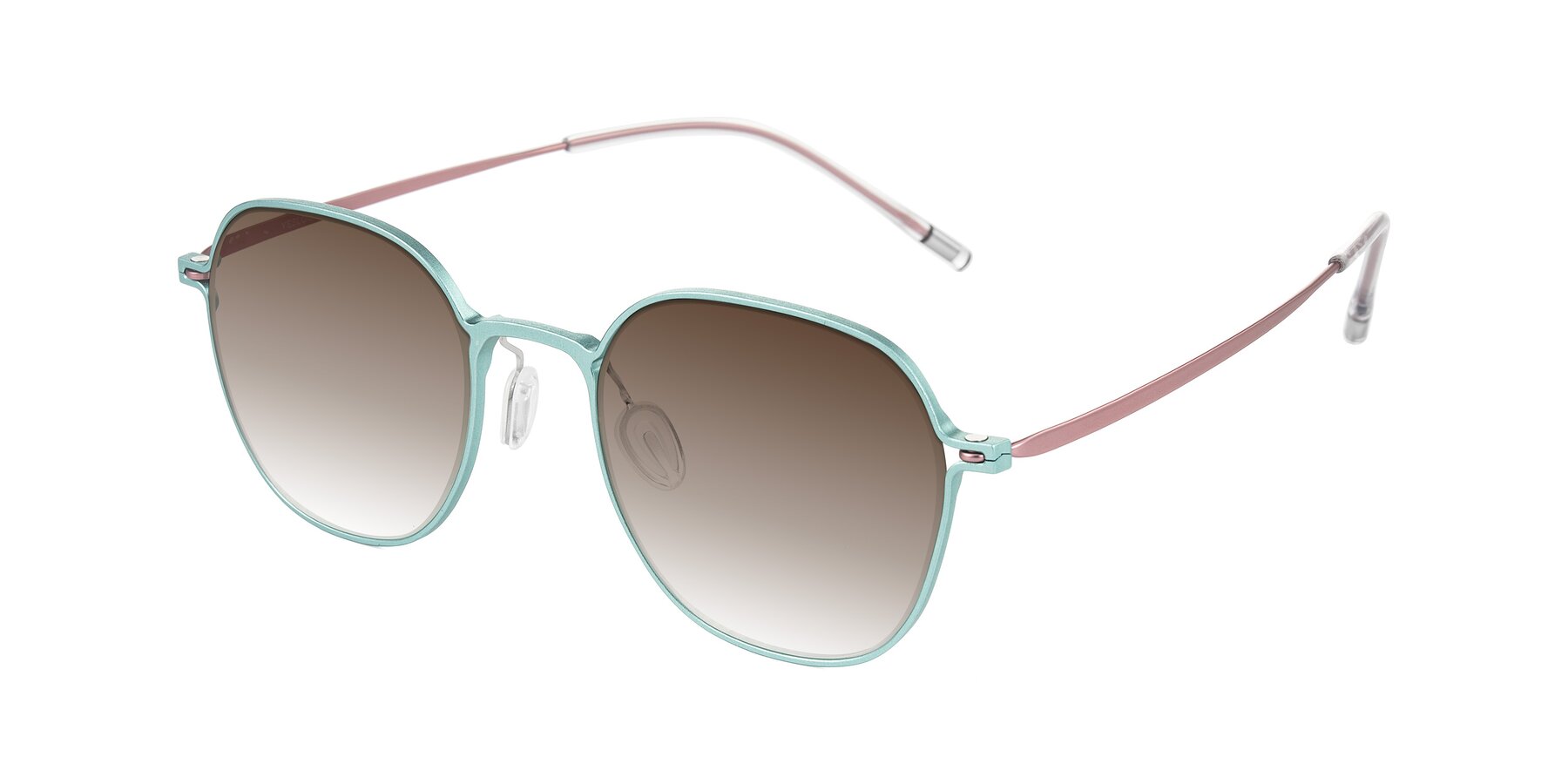 Angle of Lytle in Matte Teal/Pink with Brown Gradient Lenses