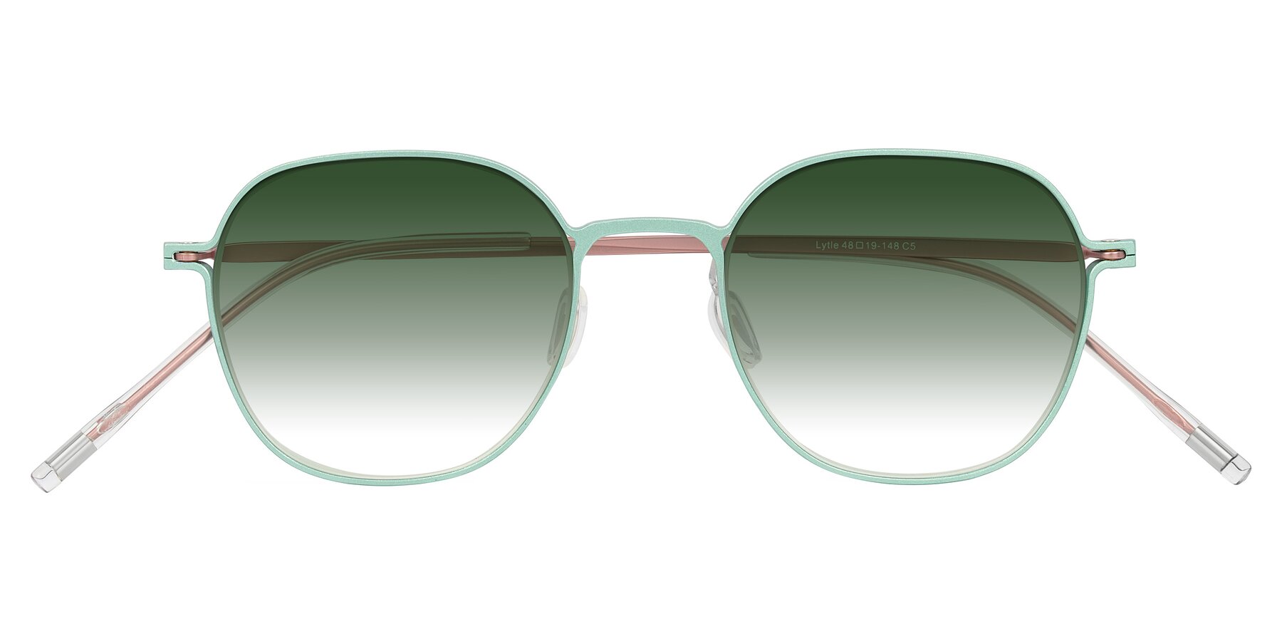 Folded Front of Lytle in Matte Teal/Pink with Green Gradient Lenses