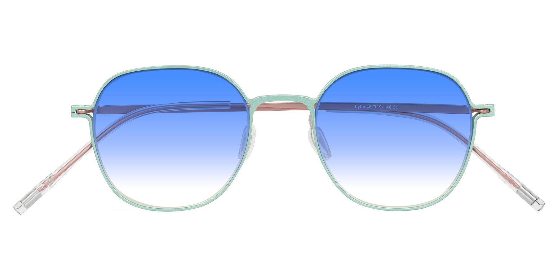 Folded Front of Lytle in Matte Teal/Pink with Blue Gradient Lenses