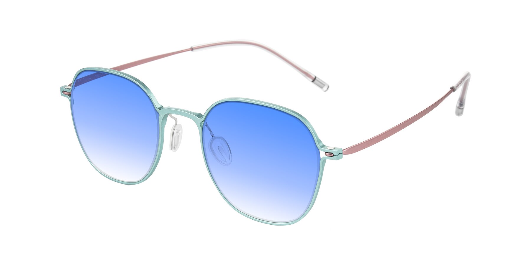 Angle of Lytle in Matte Teal/Pink with Blue Gradient Lenses