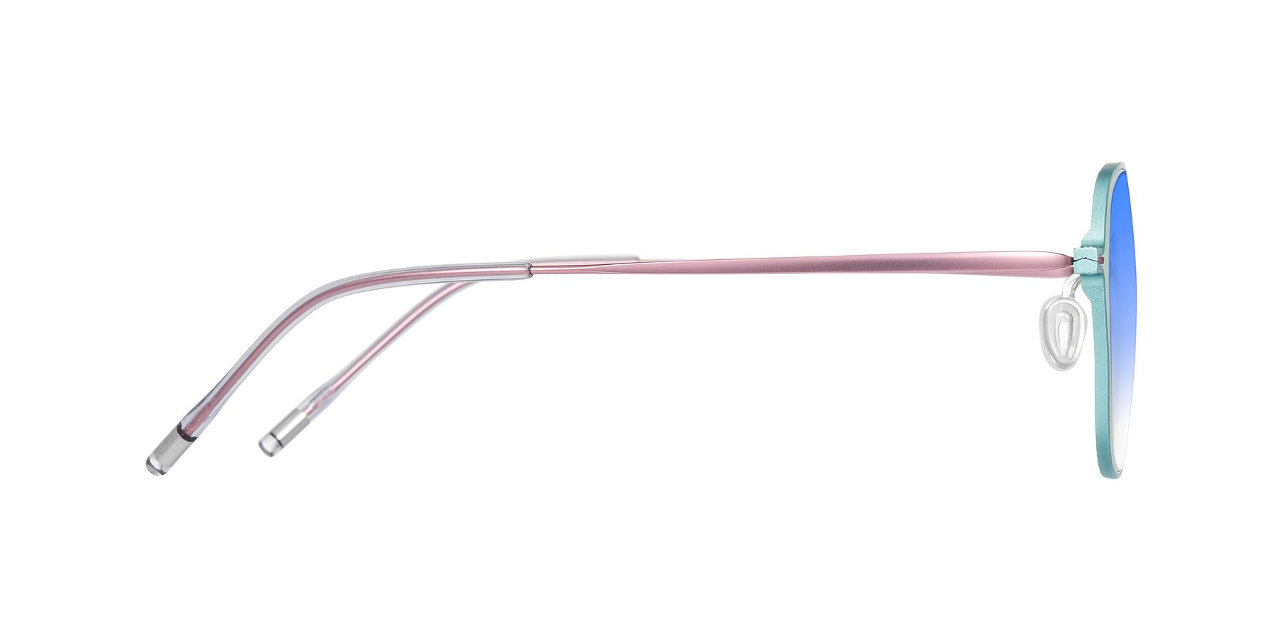 Side of Lytle in Matte Teal/Pink with Blue Gradient Lenses