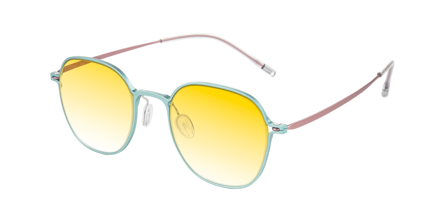 Angle of Lytle in Matte Teal/Pink with Yellow Gradient Lenses