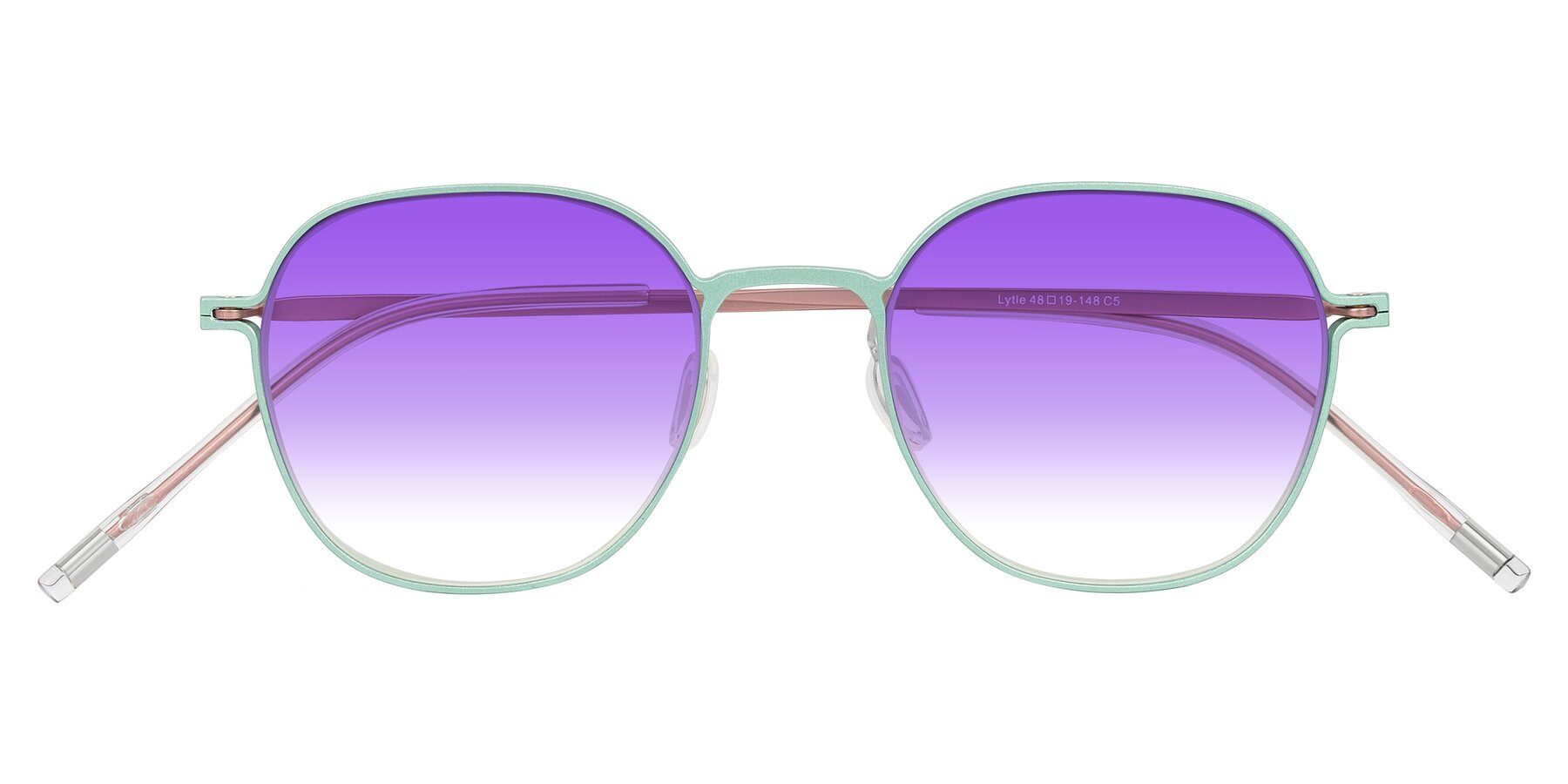 Folded Front of Lytle in Matte Teal/Pink with Purple Gradient Lenses