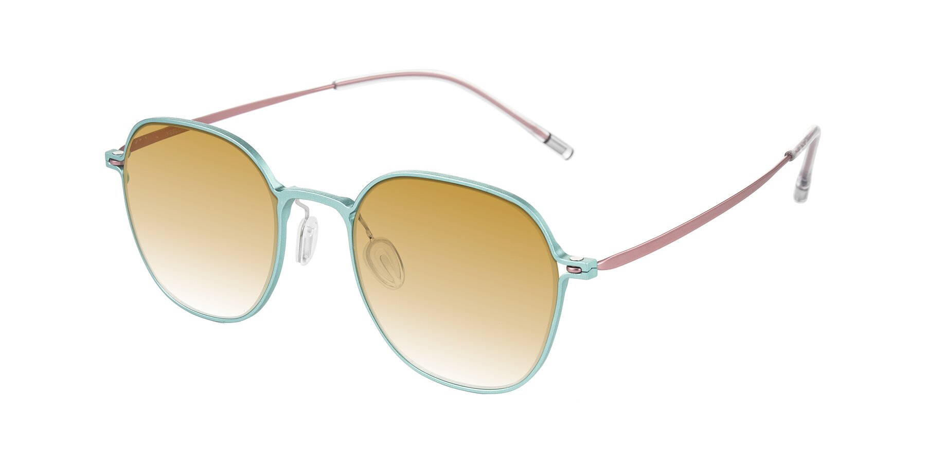 Angle of Lytle in Matte Teal/Pink with Champagne Gradient Lenses