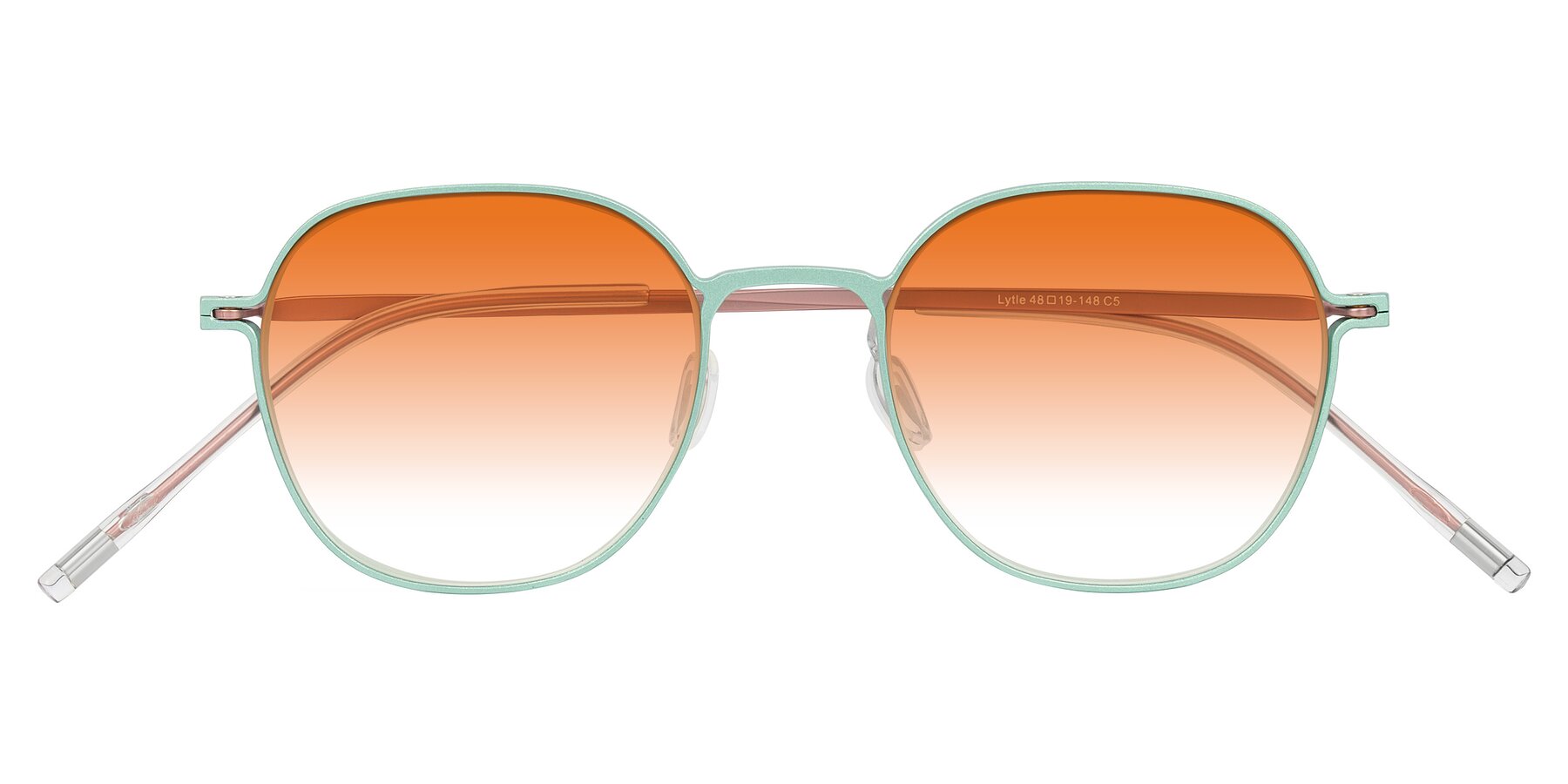 Folded Front of Lytle in Matte Teal/Pink with Orange Gradient Lenses