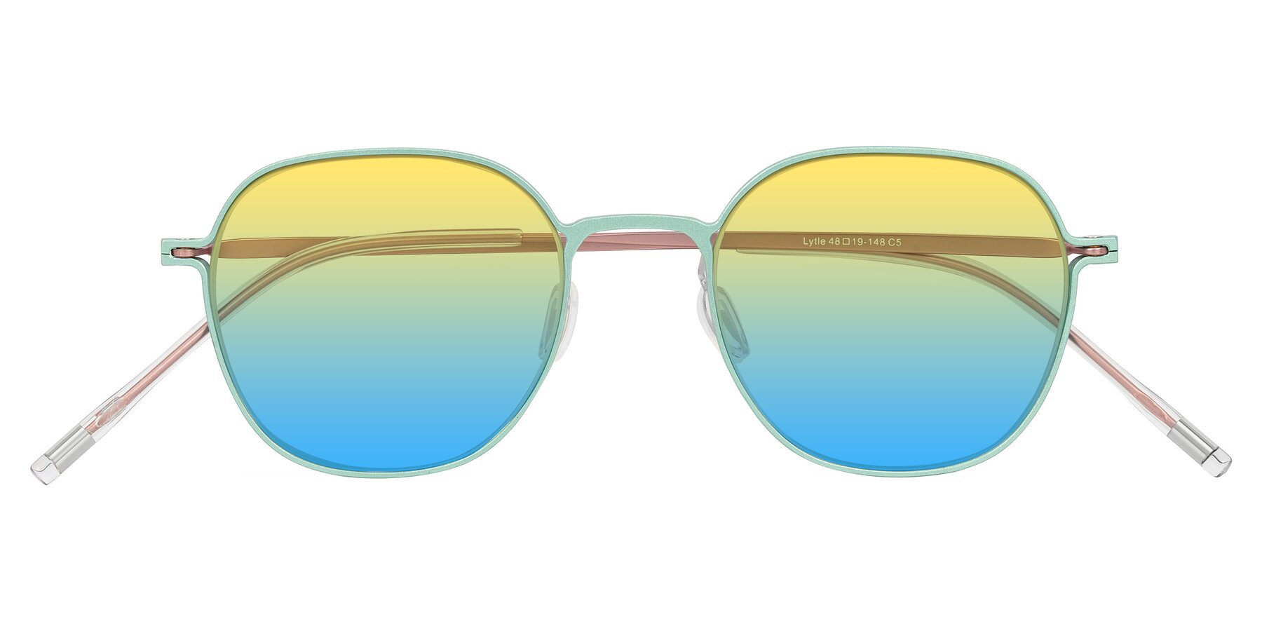 Folded Front of Lytle in Matte Teal/Pink with Yellow / Blue Gradient Lenses