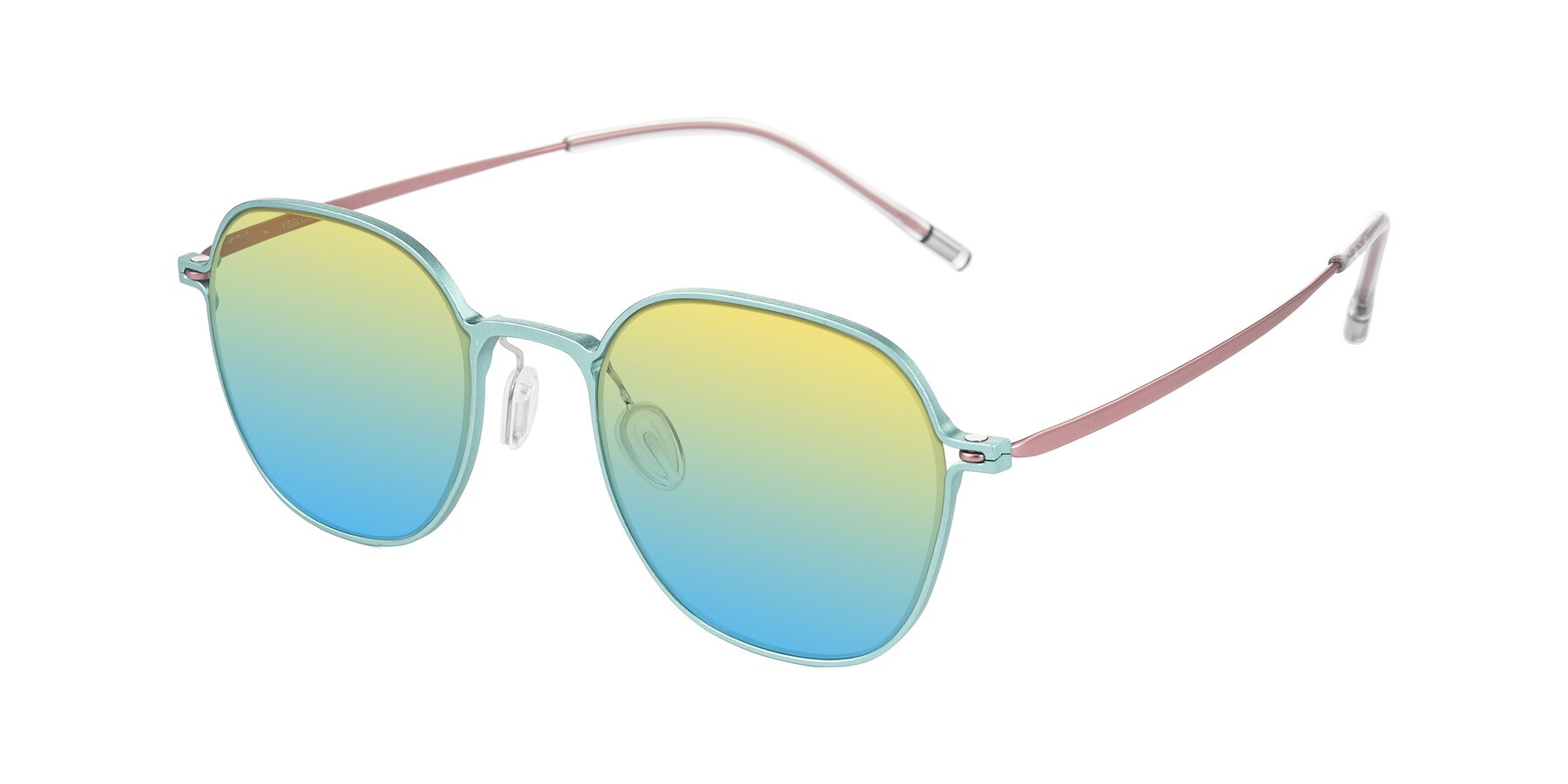 Angle of Lytle in Matte Teal/Pink with Yellow / Blue Gradient Lenses
