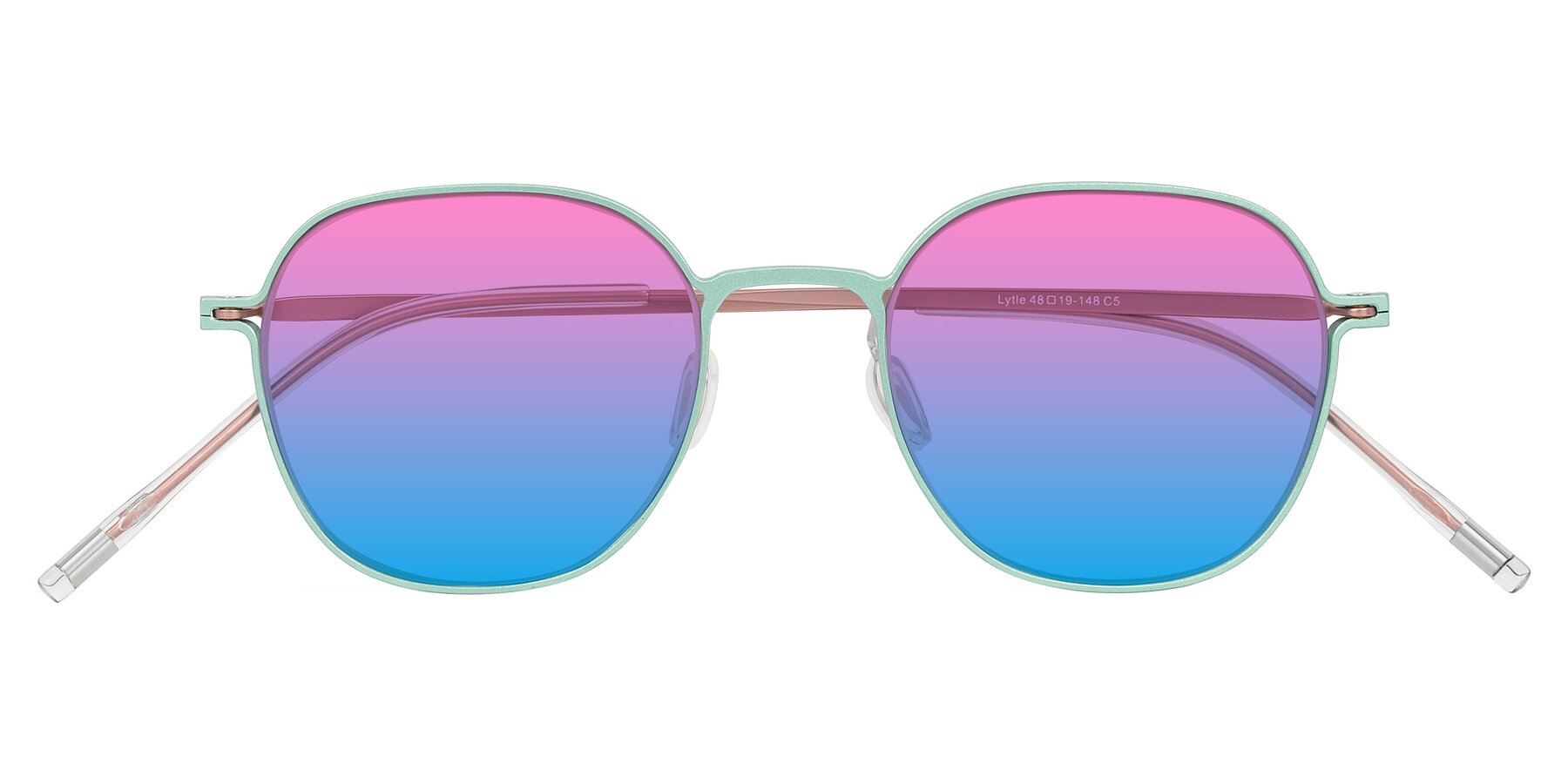 Folded Front of Lytle in Matte Teal/Pink with Pink / Blue Gradient Lenses