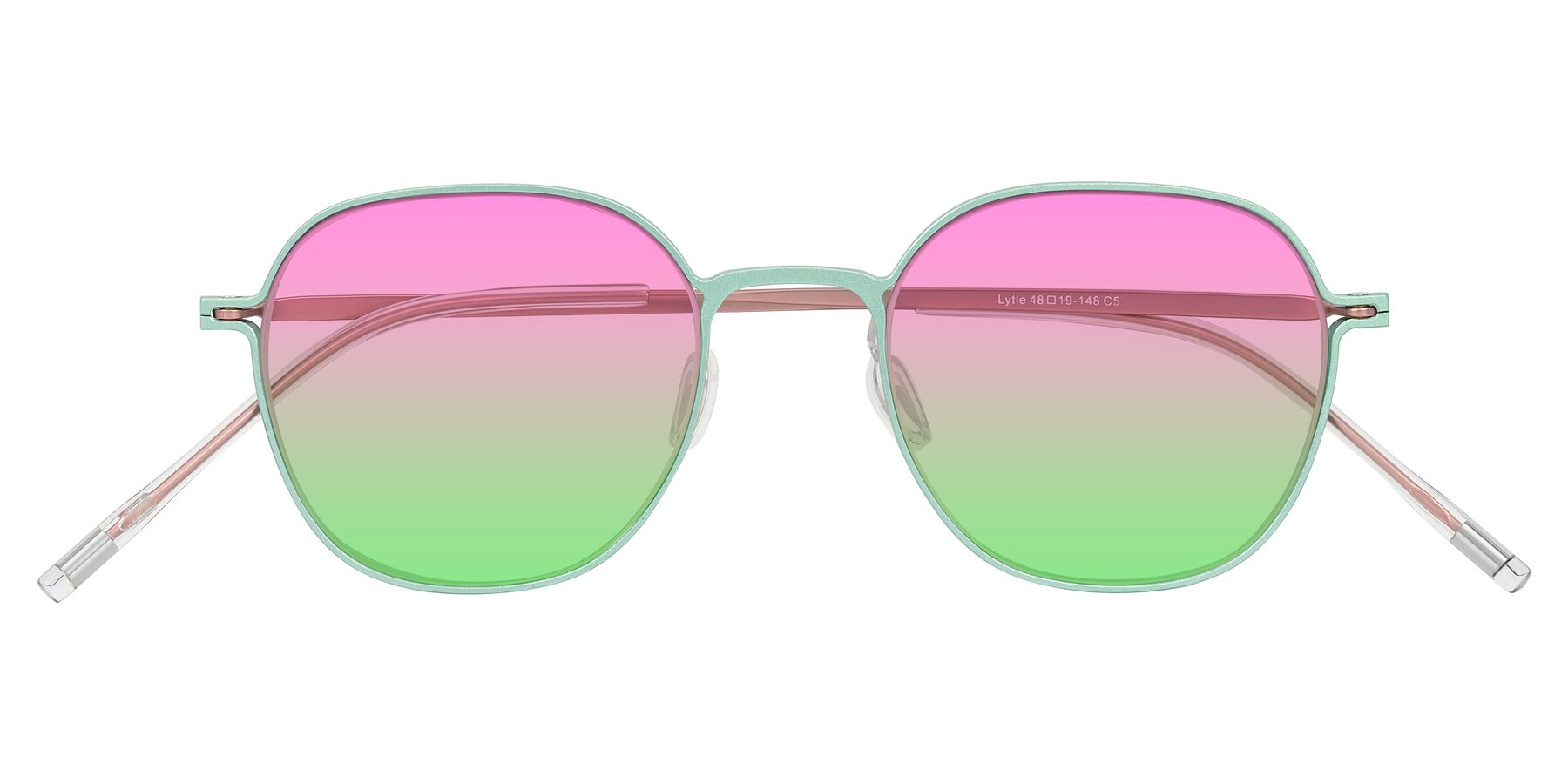 Folded Front of Lytle in Matte Teal/Pink with Pink / Green Gradient Lenses
