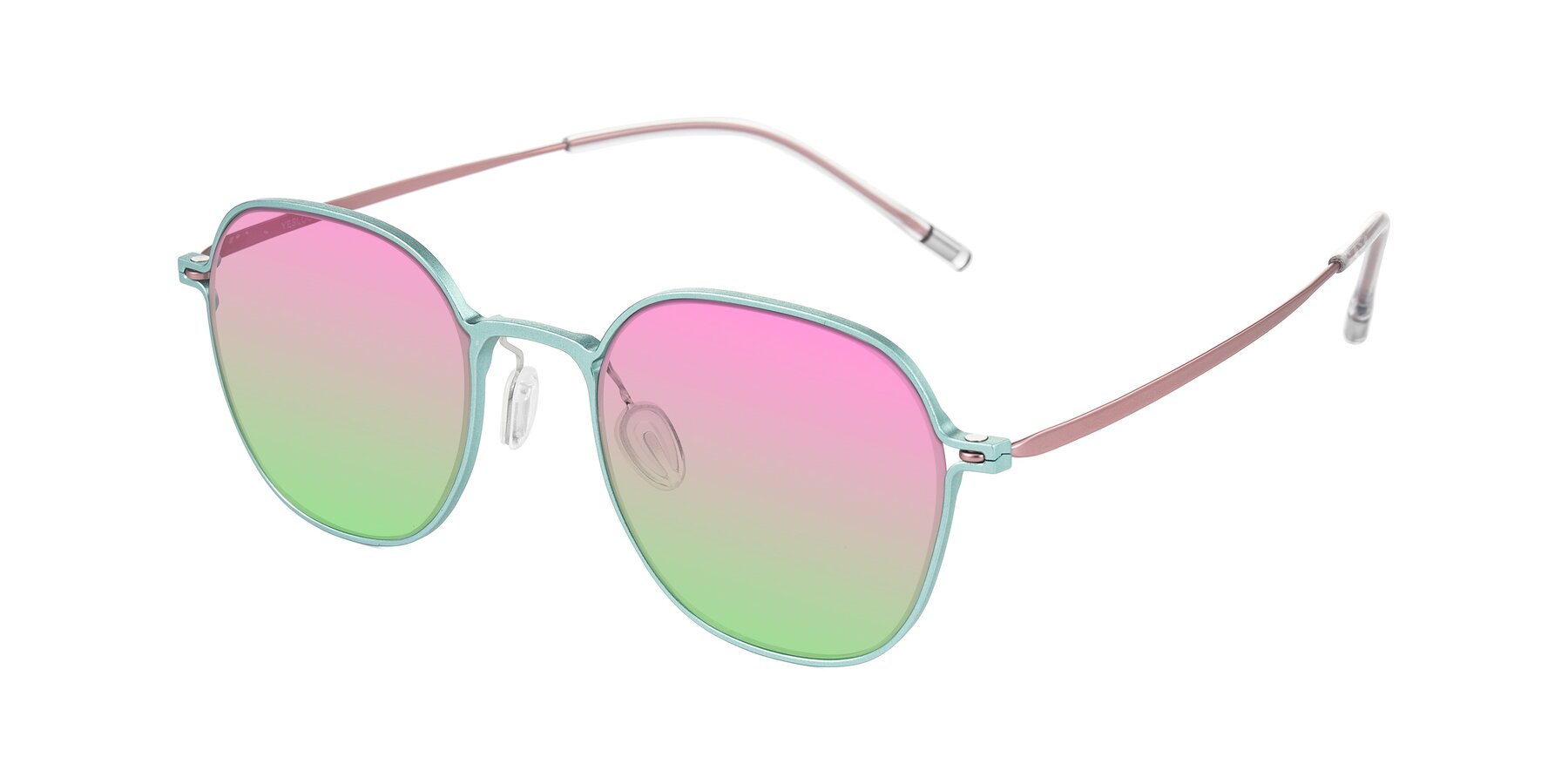 Angle of Lytle in Matte Teal/Pink with Pink / Green Gradient Lenses