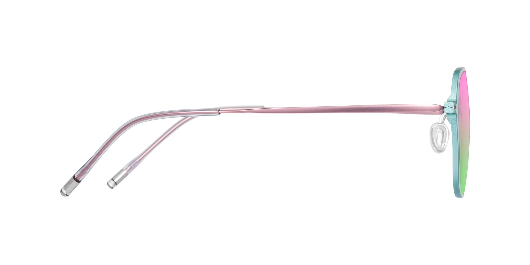 Side of Lytle in Matte Teal/Pink with Pink / Green Gradient Lenses