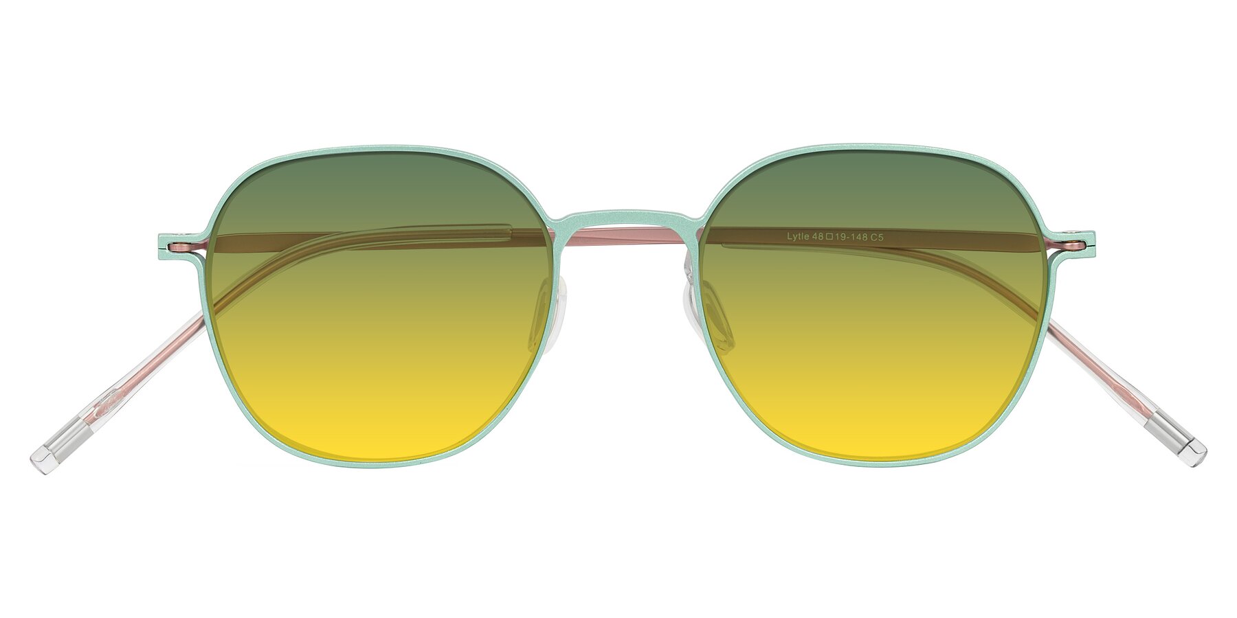 Folded Front of Lytle in Matte Teal/Pink with Green / Yellow Gradient Lenses