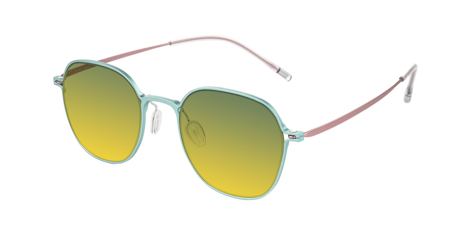 Angle of Lytle in Matte Teal/Pink with Green / Yellow Gradient Lenses