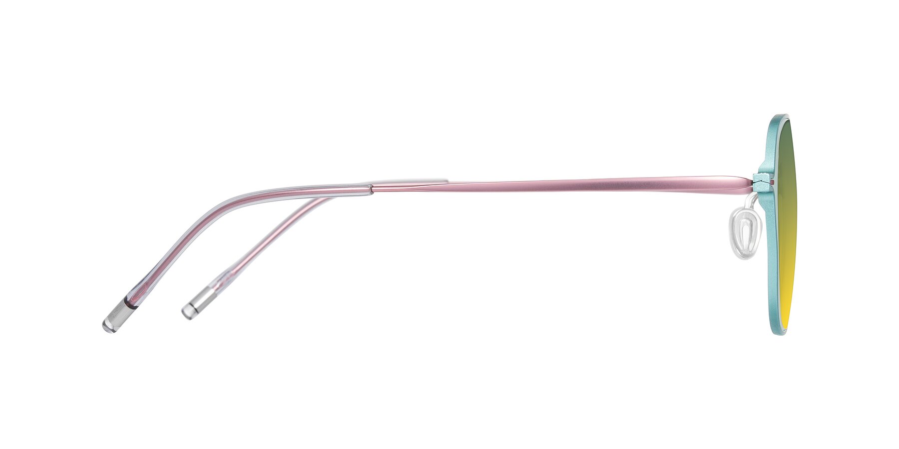 Side of Lytle in Matte Teal/Pink with Green / Yellow Gradient Lenses