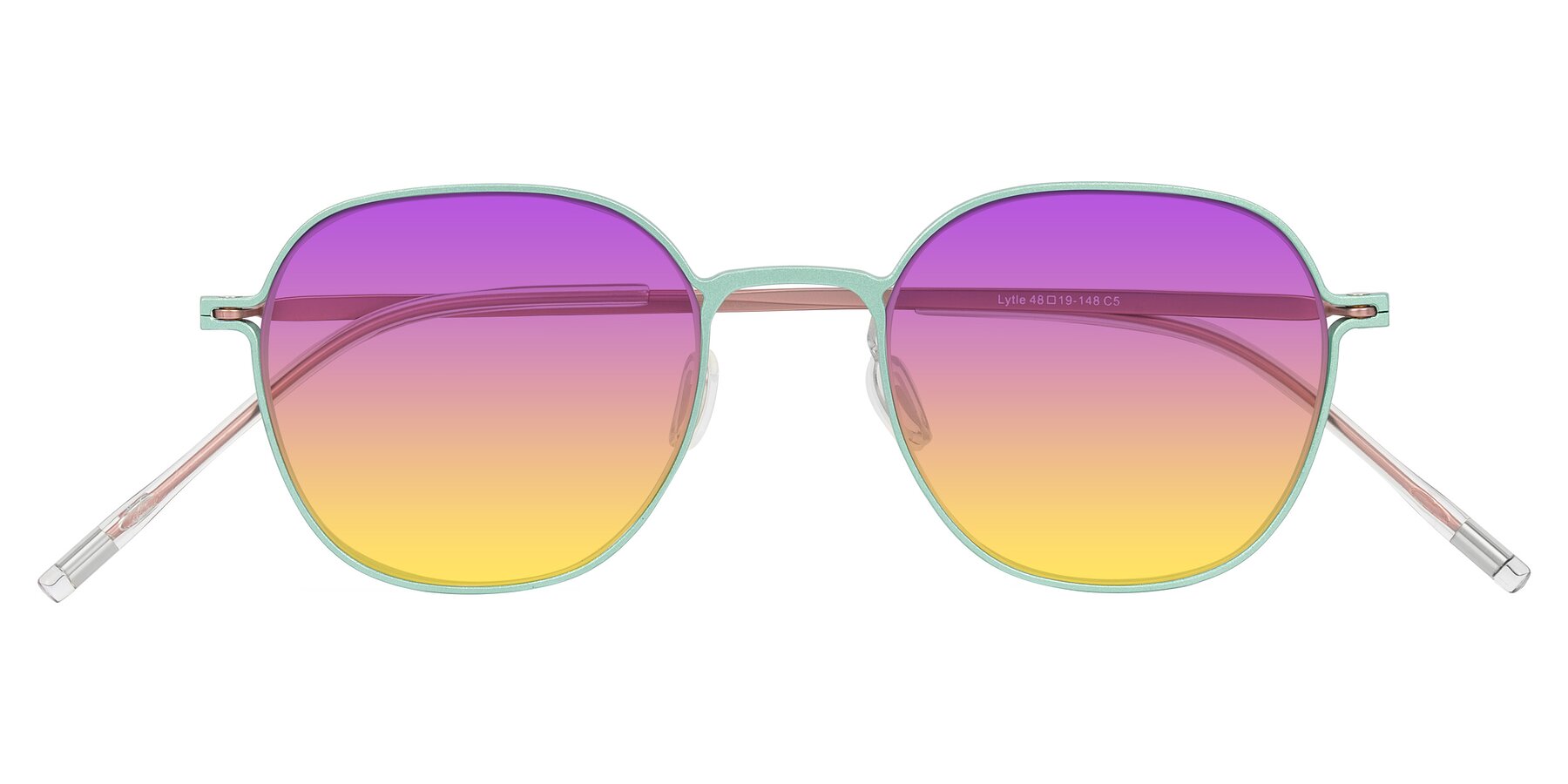 Folded Front of Lytle in Matte Teal/Pink with Purple / Yellow Gradient Lenses