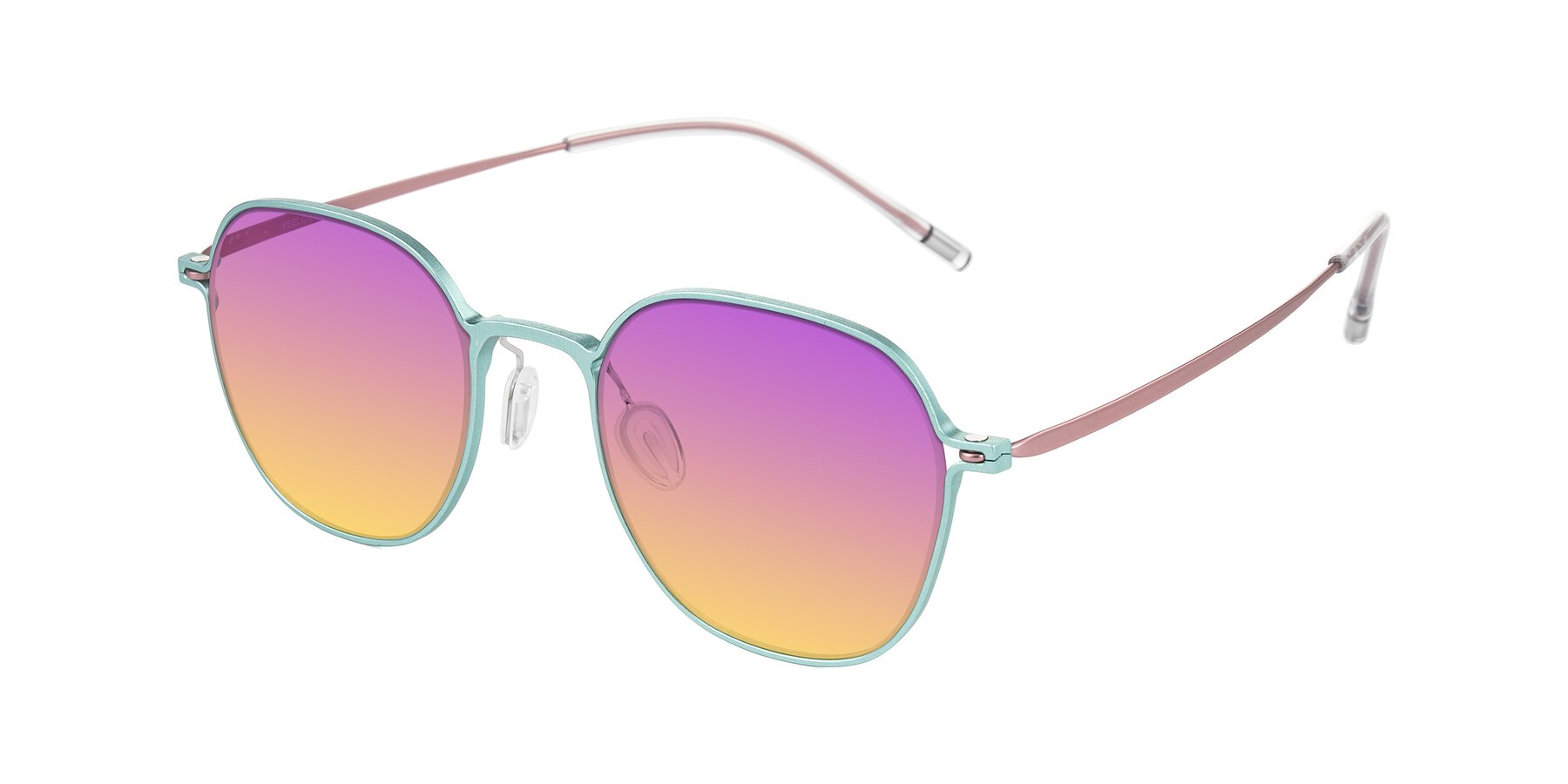 Angle of Lytle in Matte Teal/Pink with Purple / Yellow Gradient Lenses