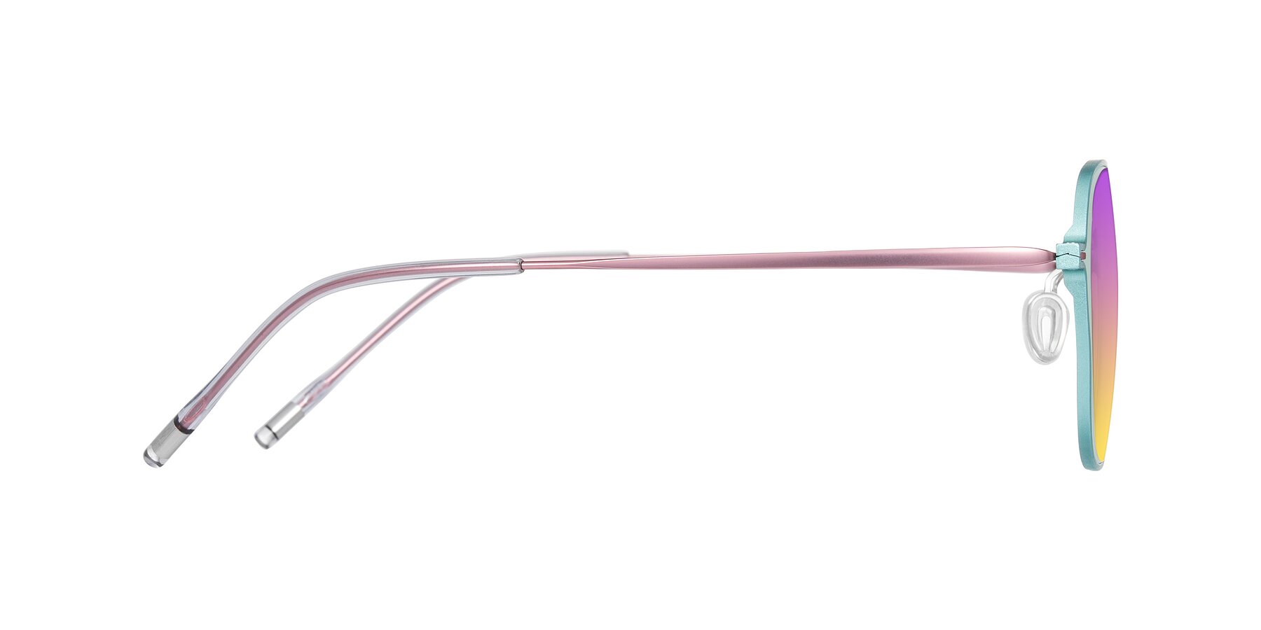 Side of Lytle in Matte Teal/Pink with Purple / Yellow Gradient Lenses