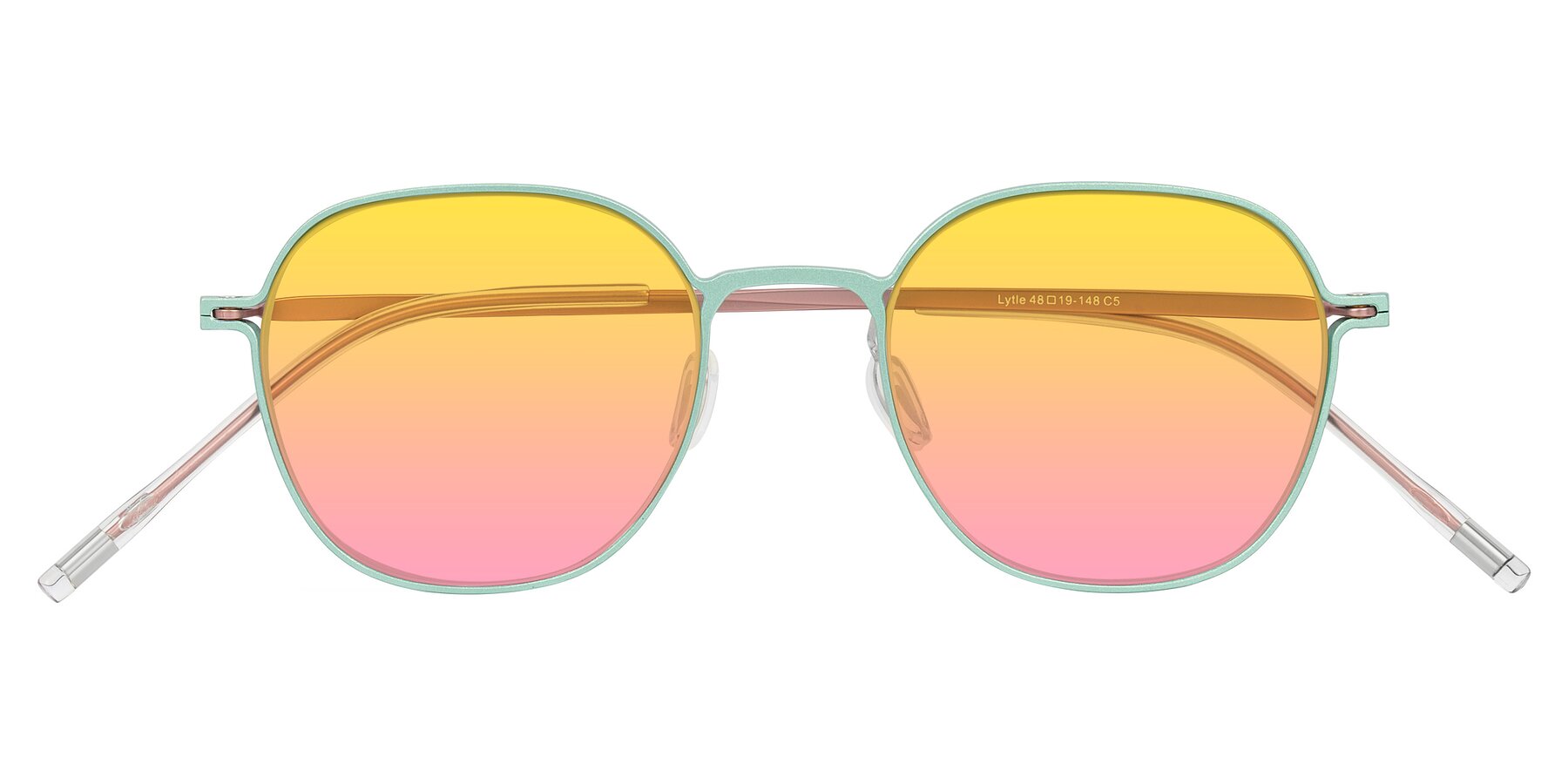 Folded Front of Lytle in Matte Teal/Pink with Yellow / Pink Gradient Lenses