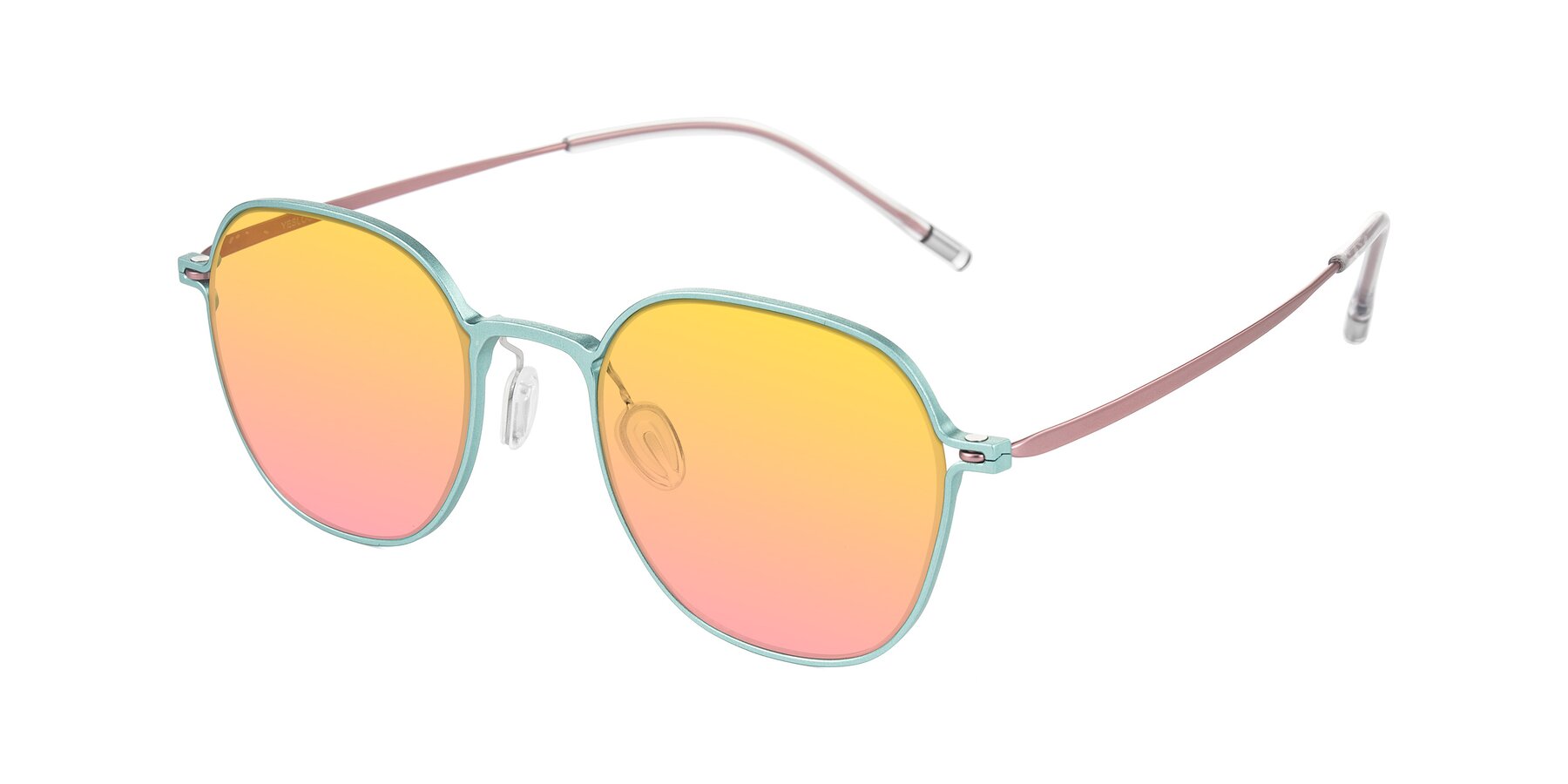 Angle of Lytle in Matte Teal/Pink with Yellow / Pink Gradient Lenses