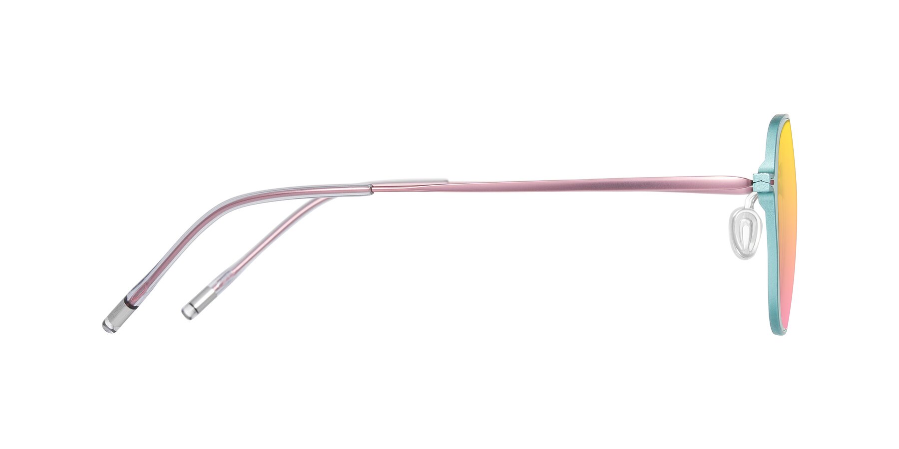 Side of Lytle in Matte Teal/Pink with Yellow / Pink Gradient Lenses
