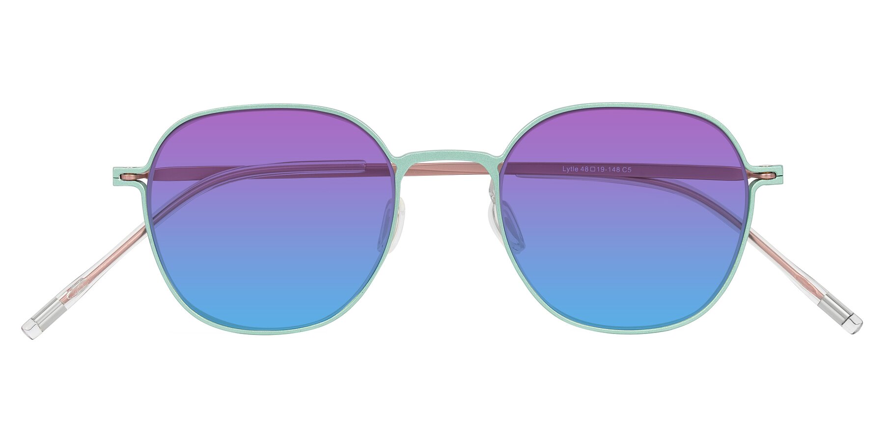 Folded Front of Lytle in Matte Teal/Pink with Purple / Blue Gradient Lenses