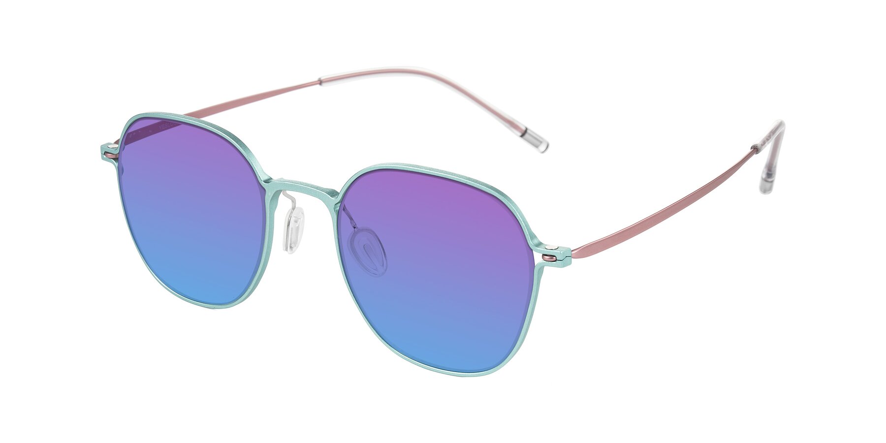 Angle of Lytle in Matte Teal/Pink with Purple / Blue Gradient Lenses