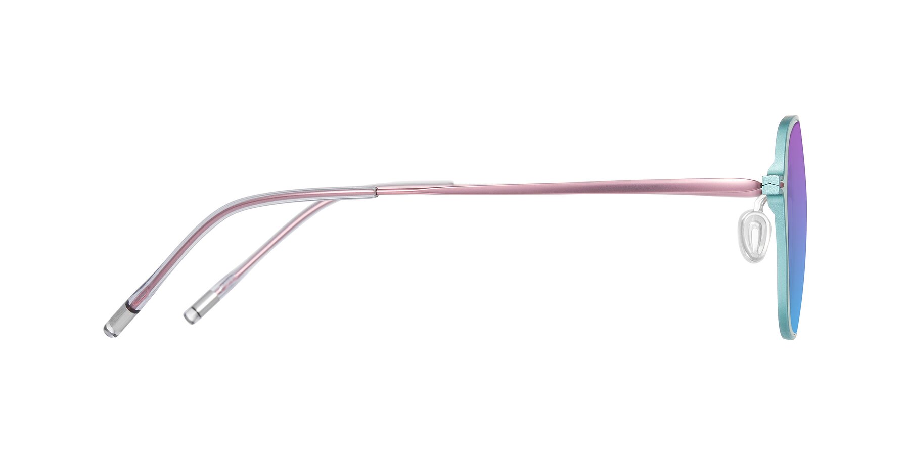 Side of Lytle in Matte Teal/Pink with Purple / Blue Gradient Lenses