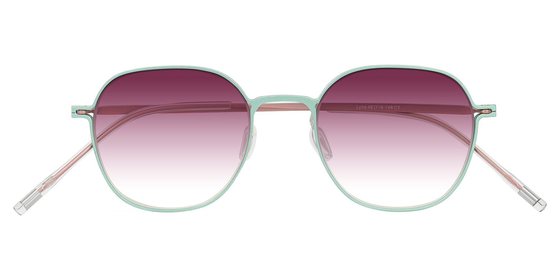 Folded Front of Lytle in Matte Teal/Pink with Wine Gradient Lenses