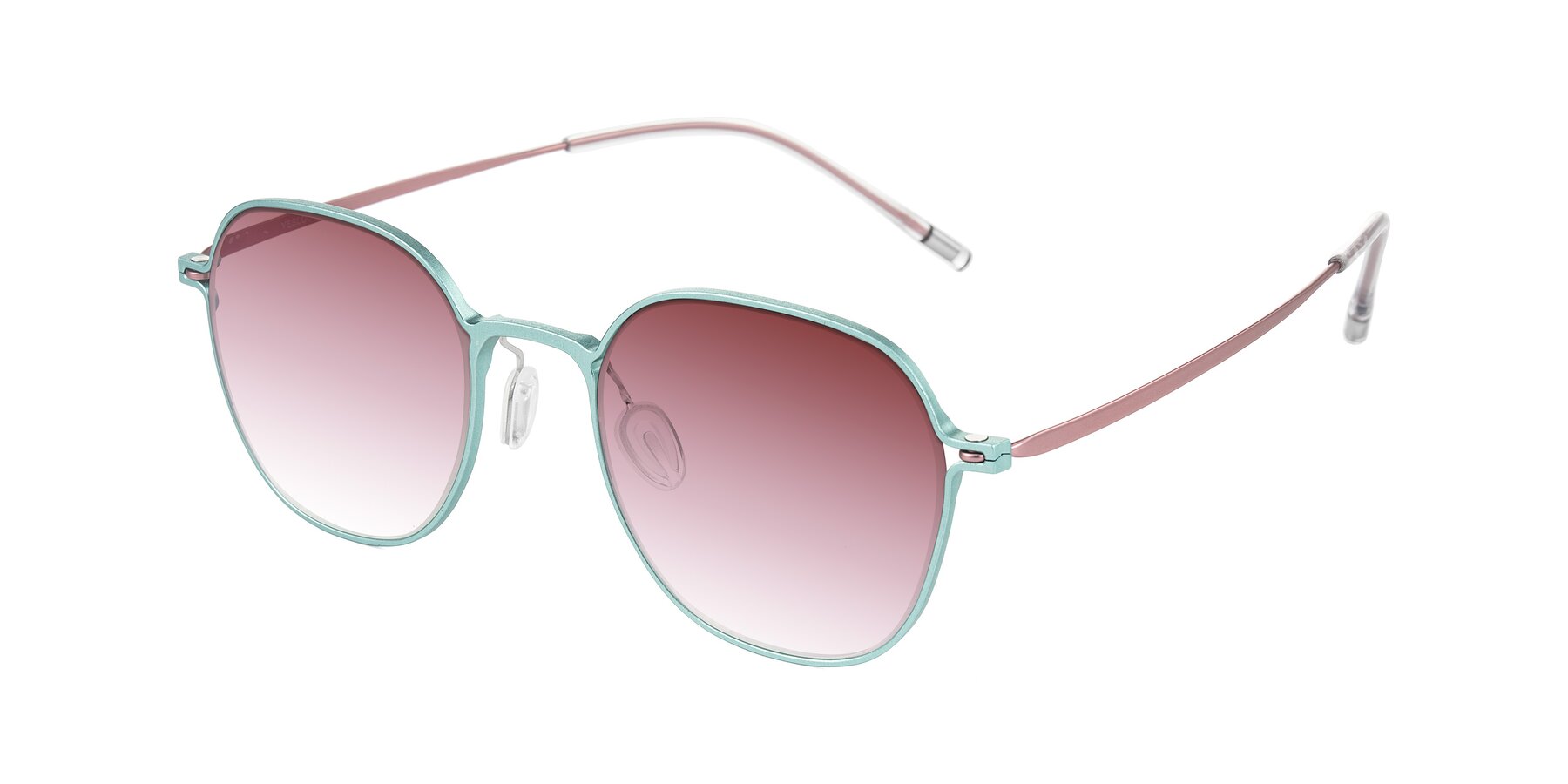 Angle of Lytle in Matte Teal/Pink with Garnet Gradient Lenses