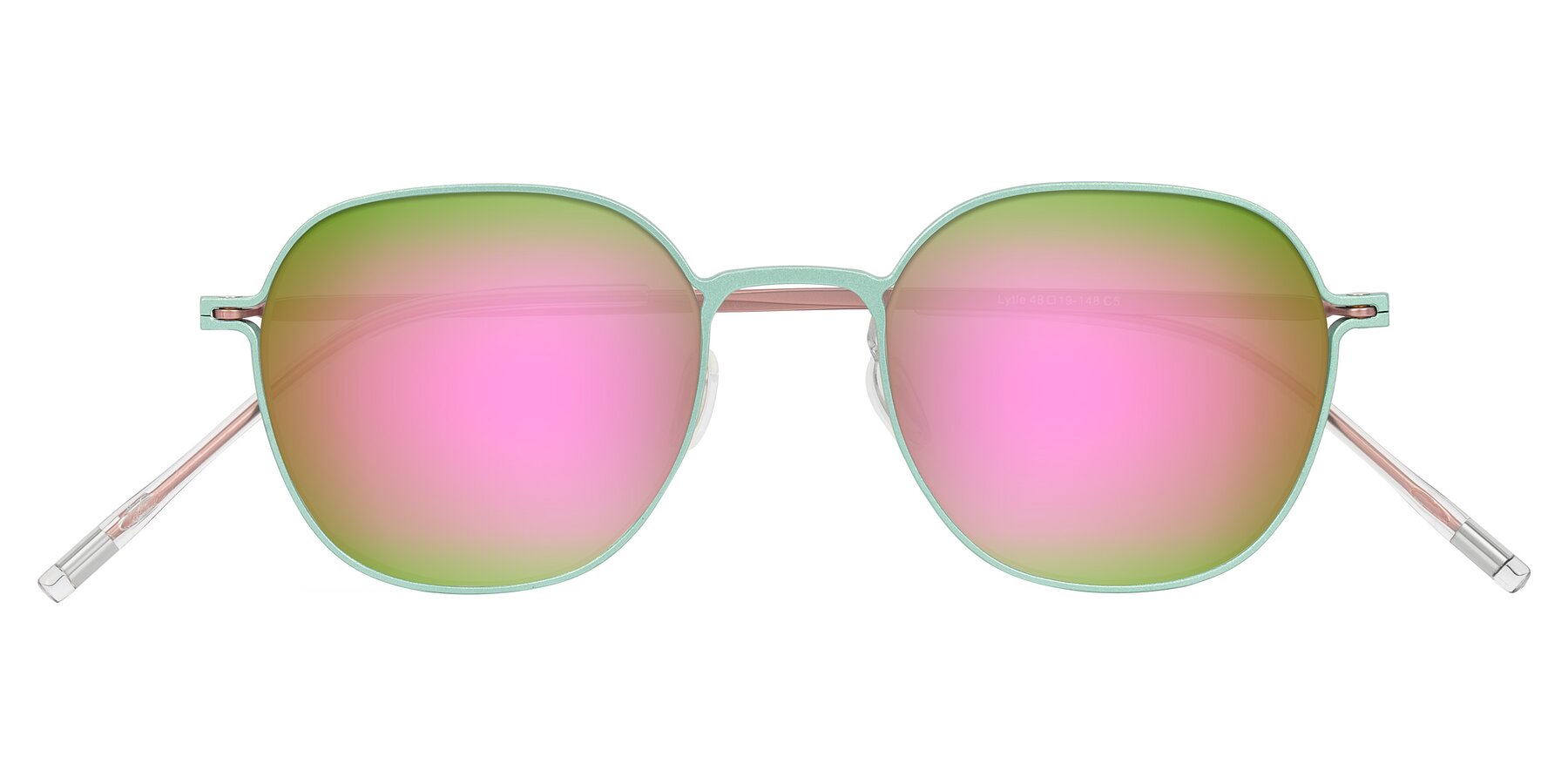 Folded Front of Lytle in Matte Teal/Pink with Pink Mirrored Lenses