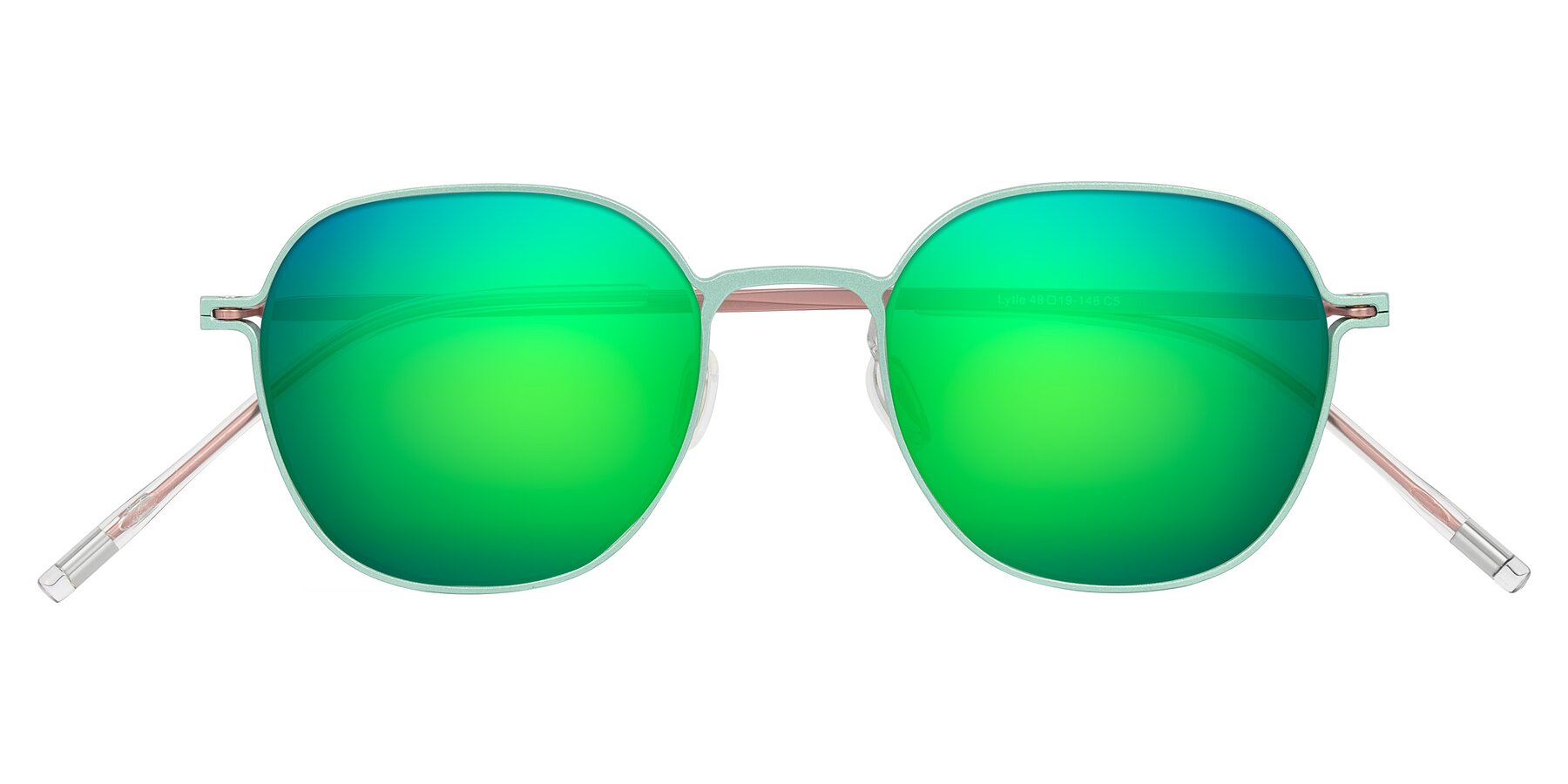 Folded Front of Lytle in Matte Teal/Pink with Green Mirrored Lenses
