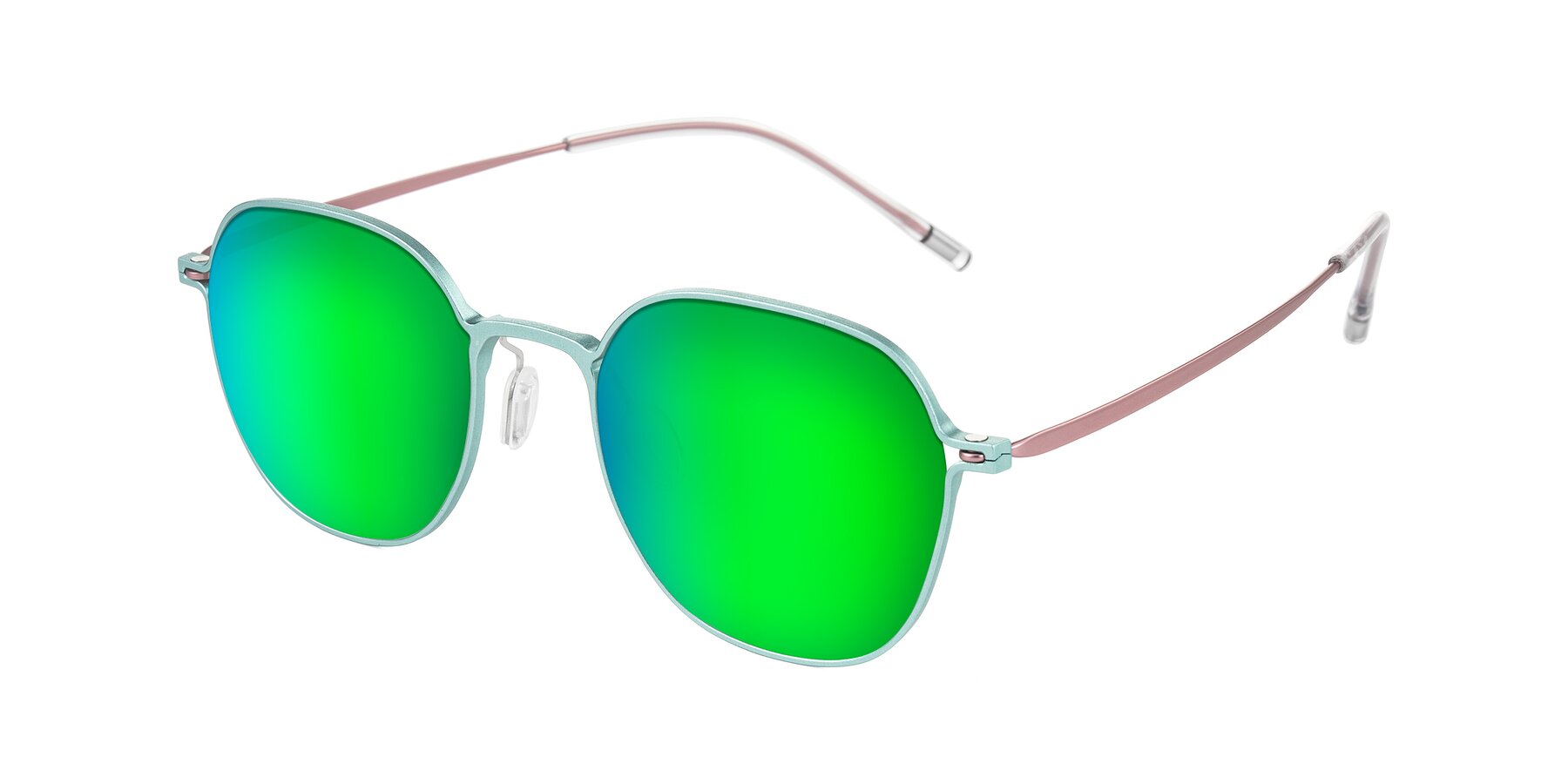Angle of Lytle in Matte Teal/Pink with Green Mirrored Lenses