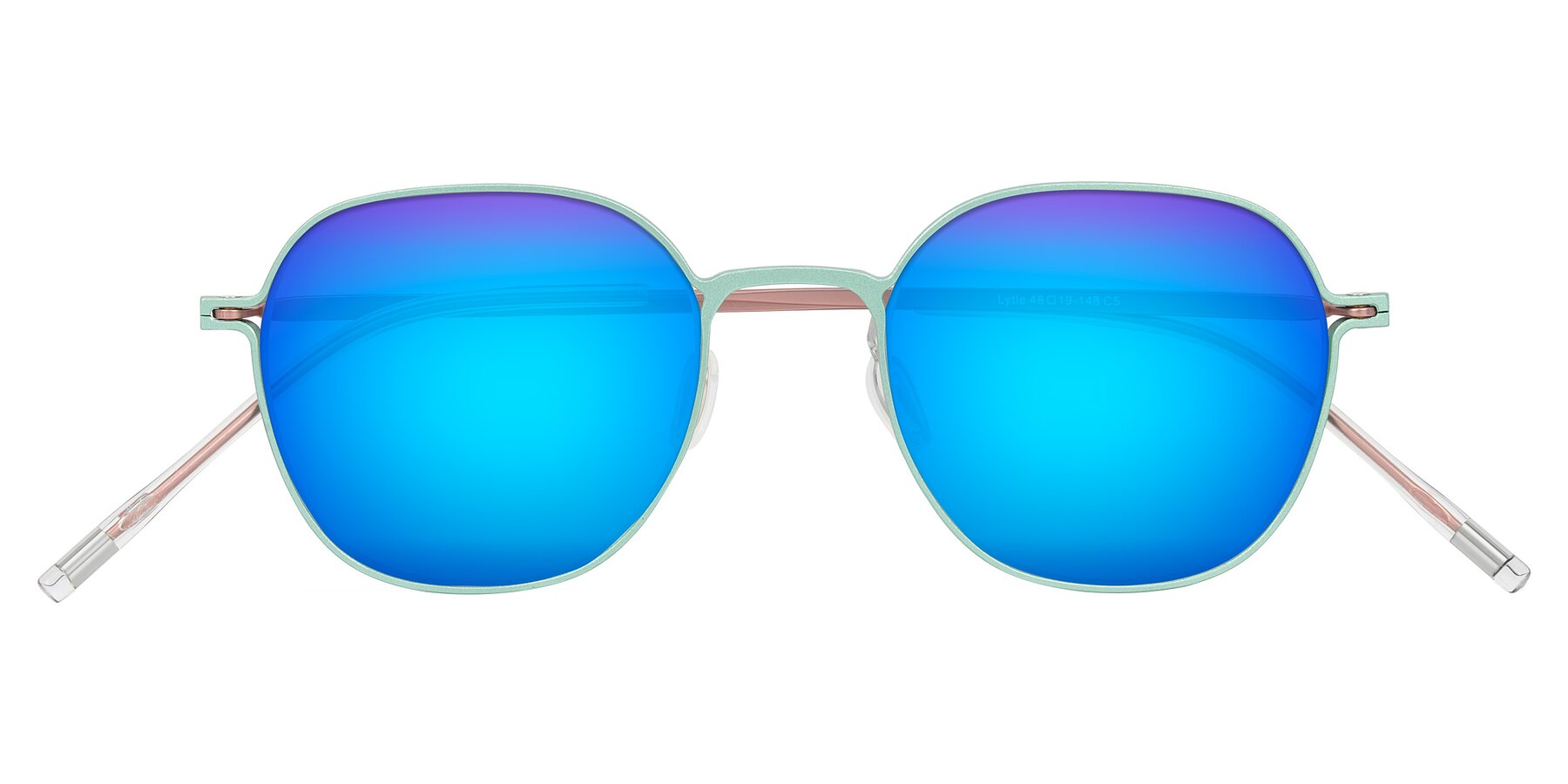 Folded Front of Lytle in Matte Teal/Pink with Blue Mirrored Lenses
