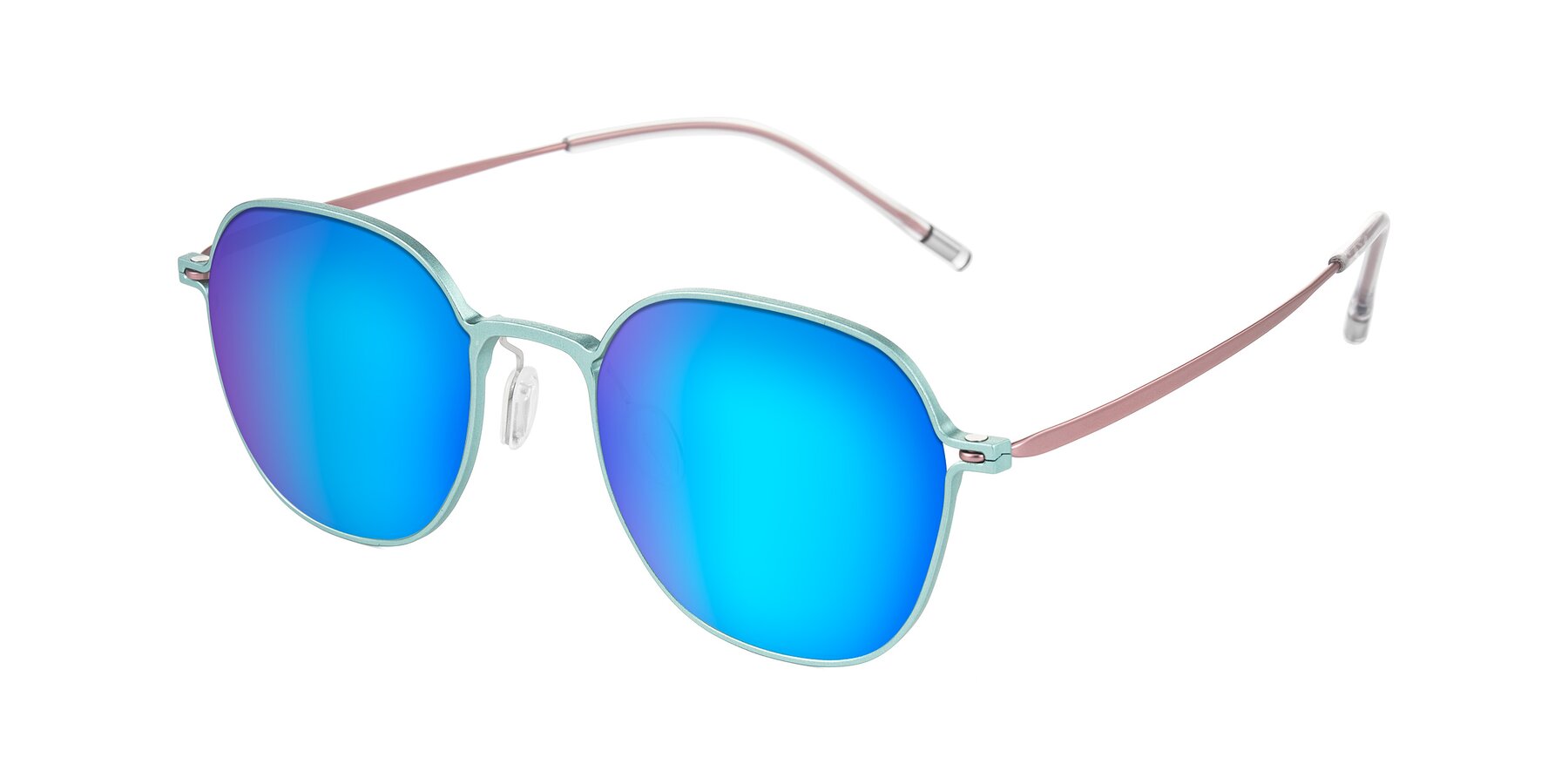 Angle of Lytle in Matte Teal/Pink with Blue Mirrored Lenses