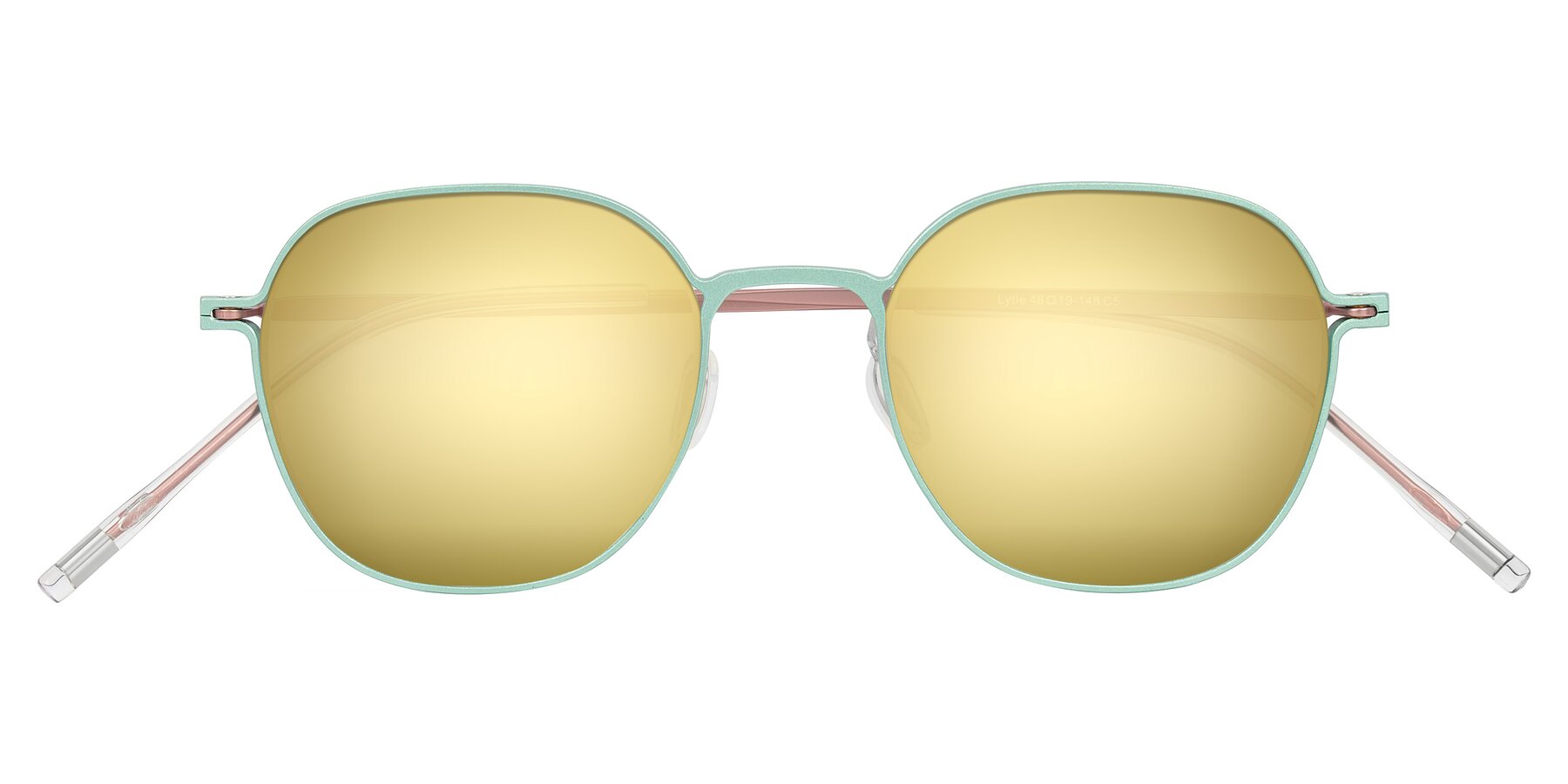 Folded Front of Lytle in Matte Teal/Pink with Gold Mirrored Lenses