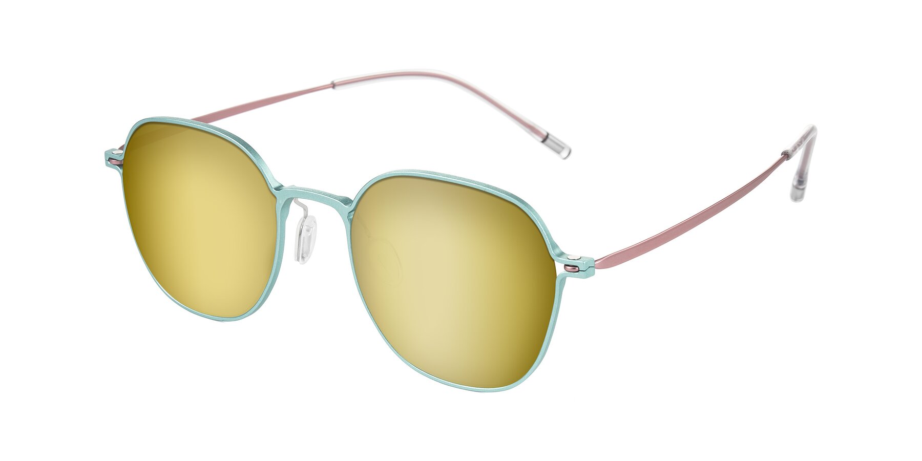 Angle of Lytle in Matte Teal/Pink with Gold Mirrored Lenses