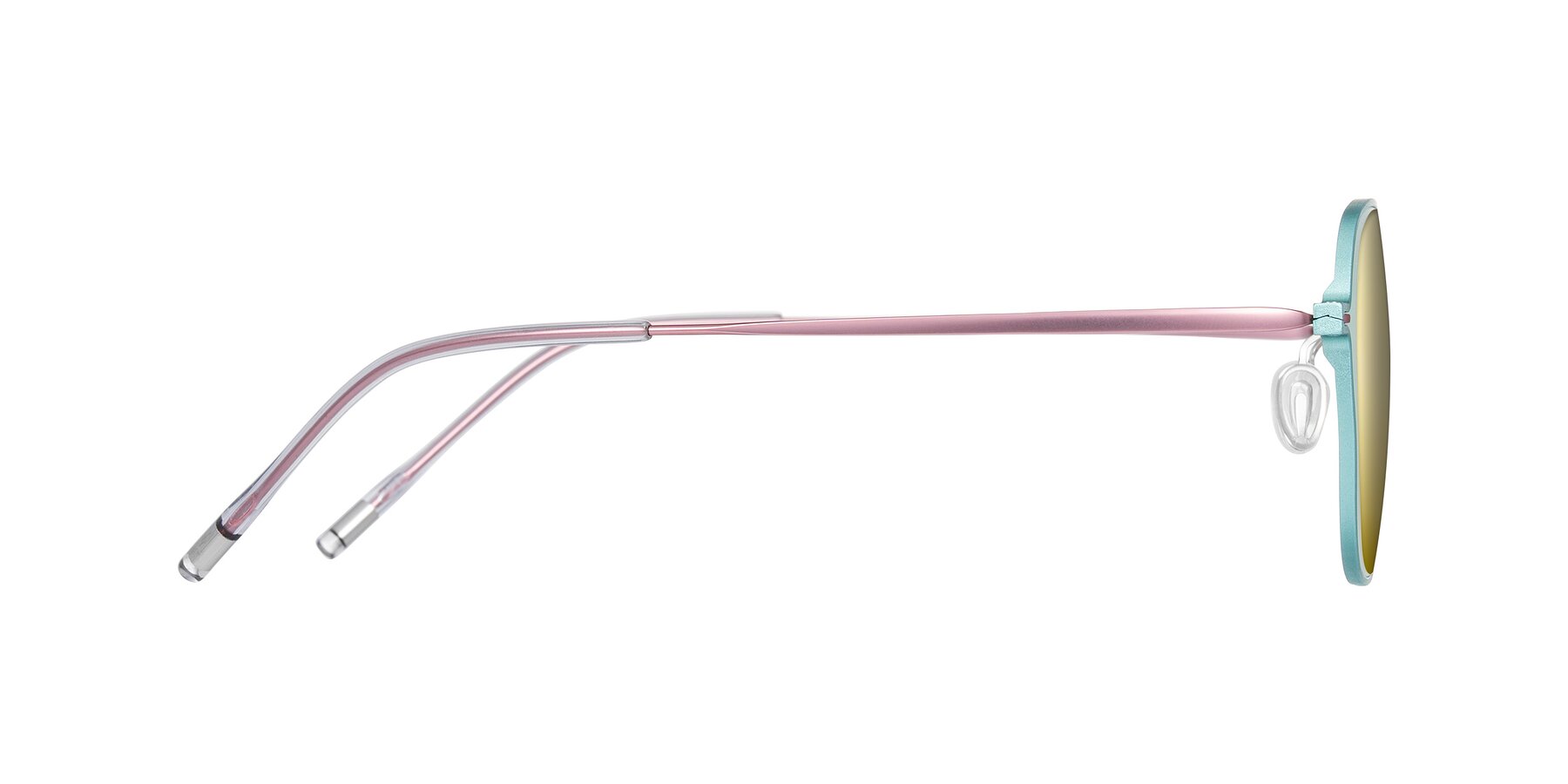 Side of Lytle in Matte Teal/Pink with Gold Mirrored Lenses