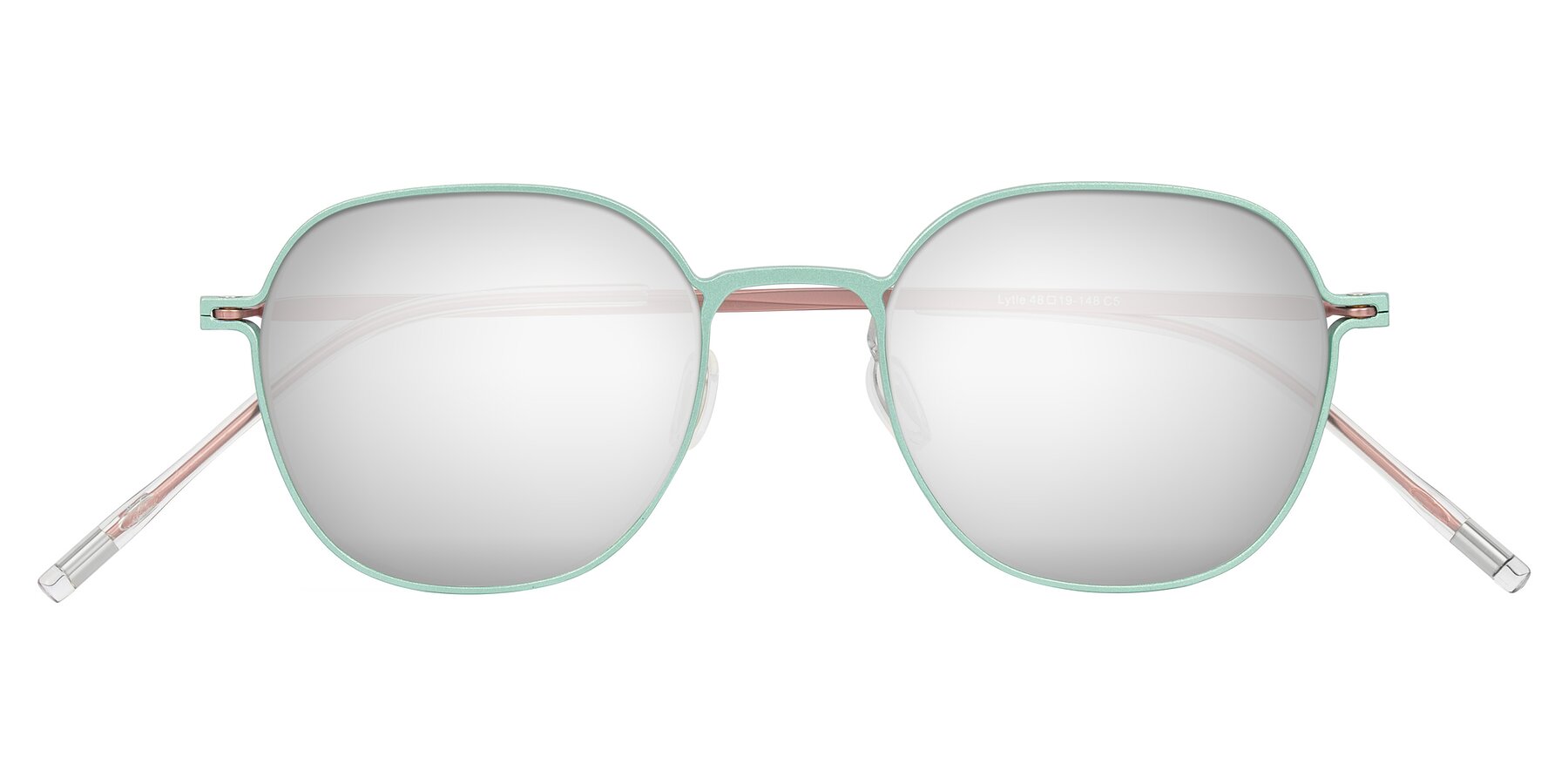 Folded Front of Lytle in Matte Teal/Pink with Silver Mirrored Lenses