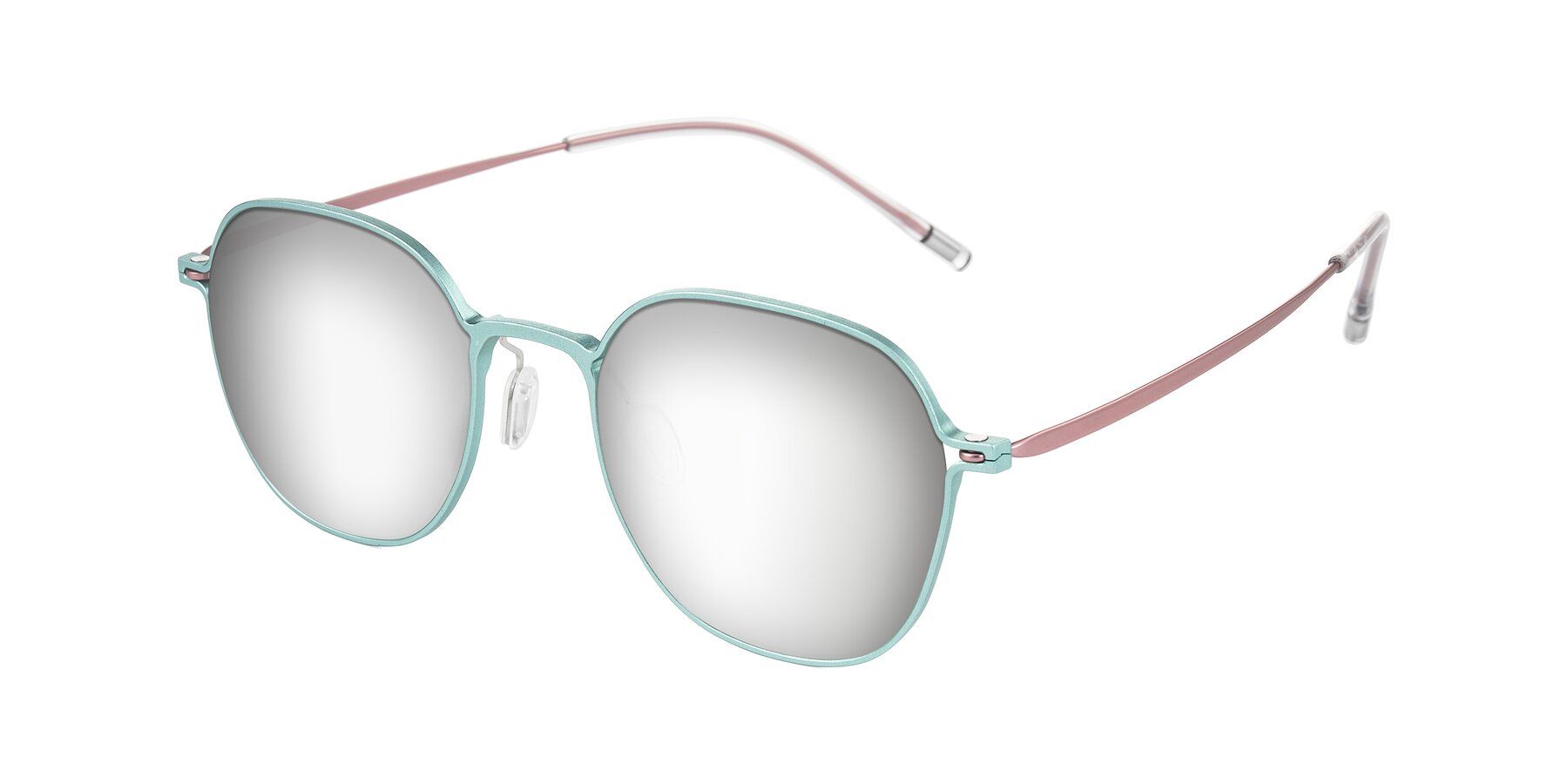 Angle of Lytle in Matte Teal/Pink with Silver Mirrored Lenses