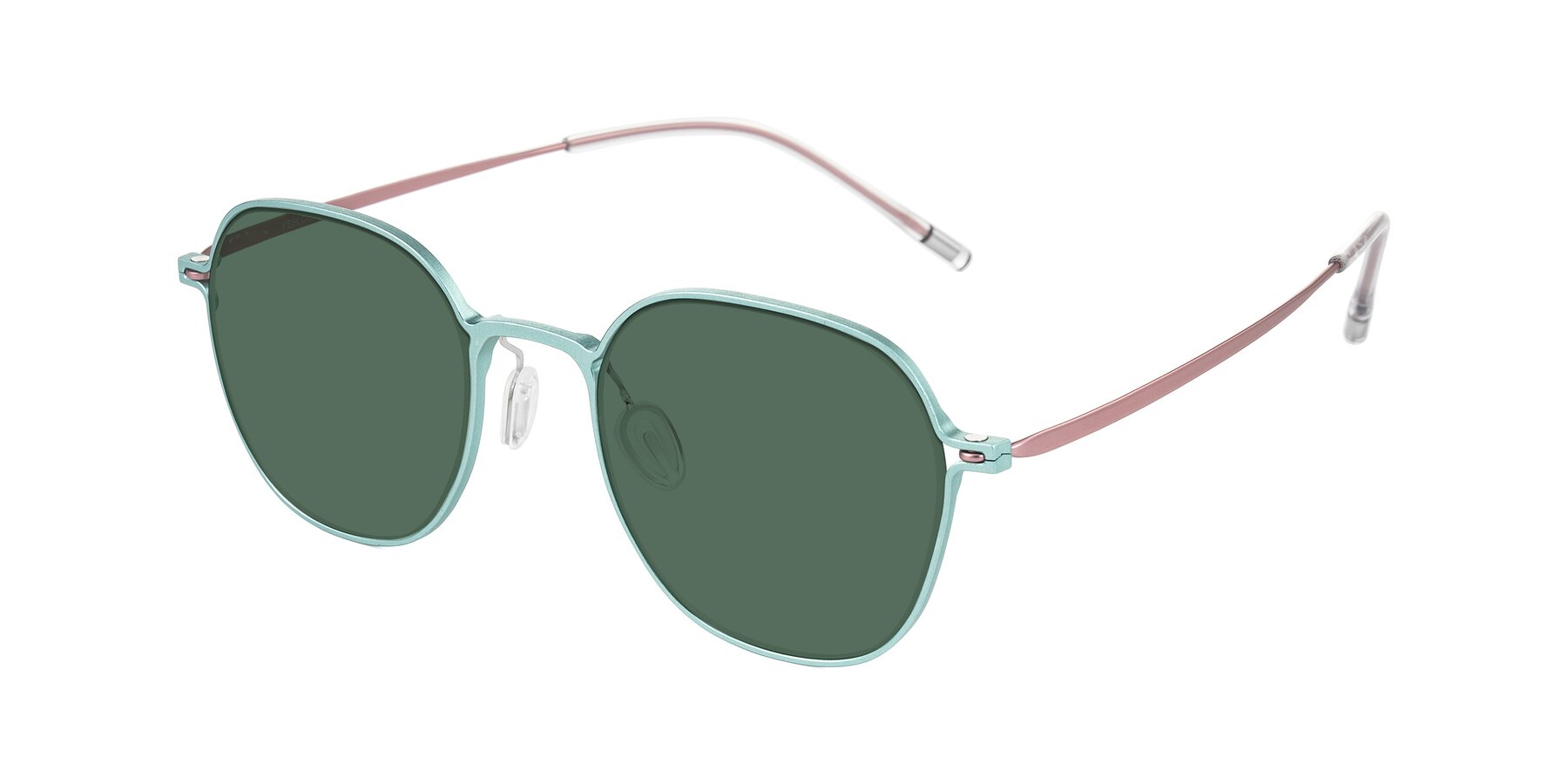 Angle of Lytle in Matte Teal/Pink with Green Polarized Lenses