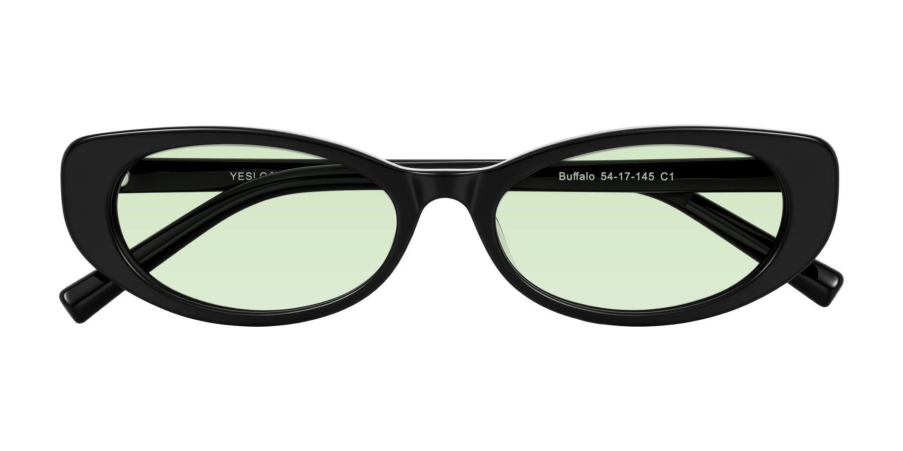 Folded Front of Buffalo in Black with Light Green Tinted Lenses