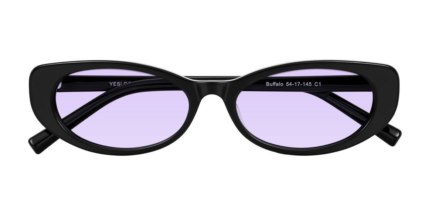 Folded Front of Buffalo in Black with Light Purple Tinted Lenses
