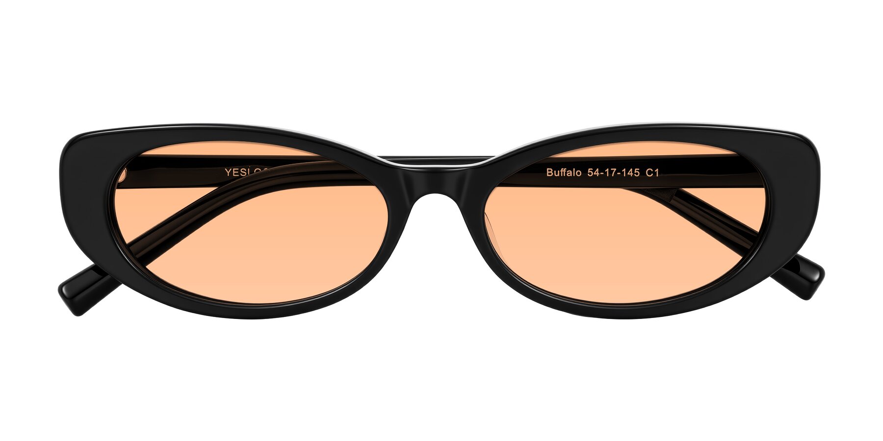 Folded Front of Buffalo in Black with Light Orange Tinted Lenses